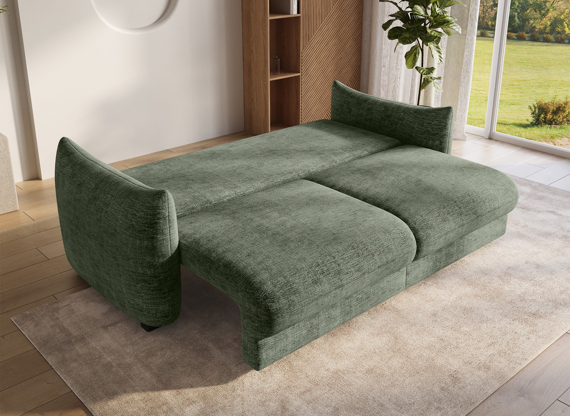 Sofá cama de 3 plazas COLBY con almacenaje en terciopelo caqui jaspeado