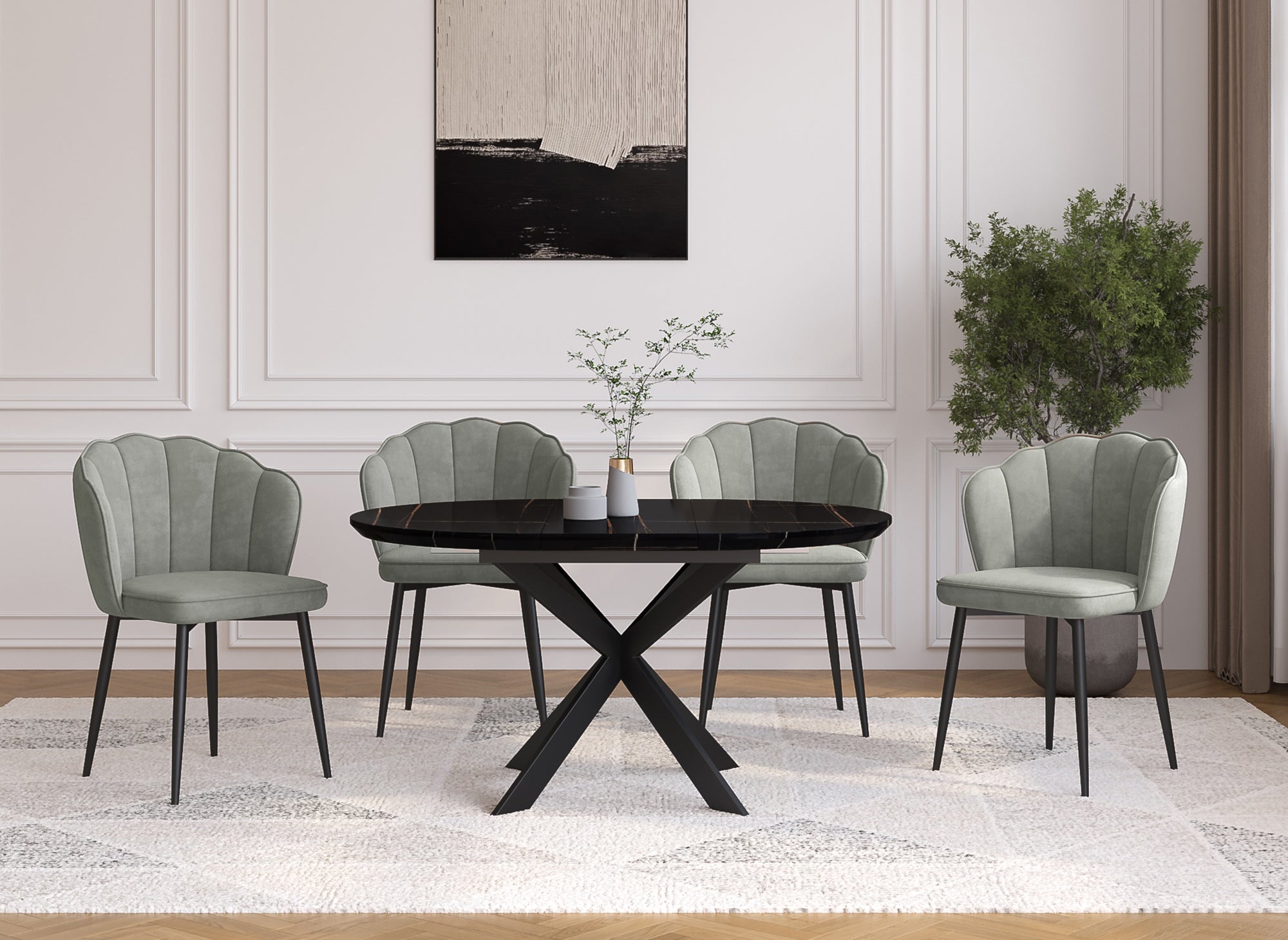 Conjunto de 2 sillas de diseño en terciopelo gris con patas negras GARANCE