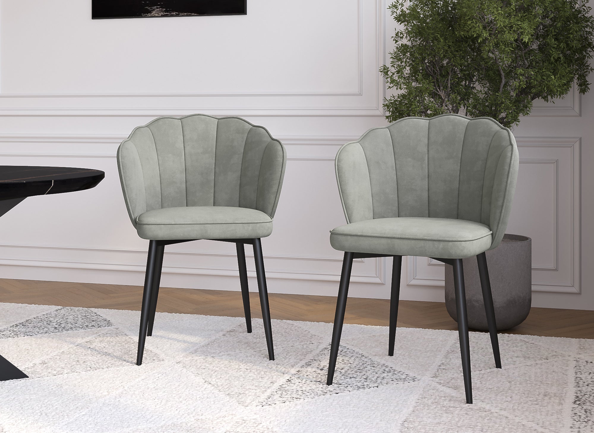 Conjunto de 2 sillas de diseño en terciopelo gris con patas negras GARANCE