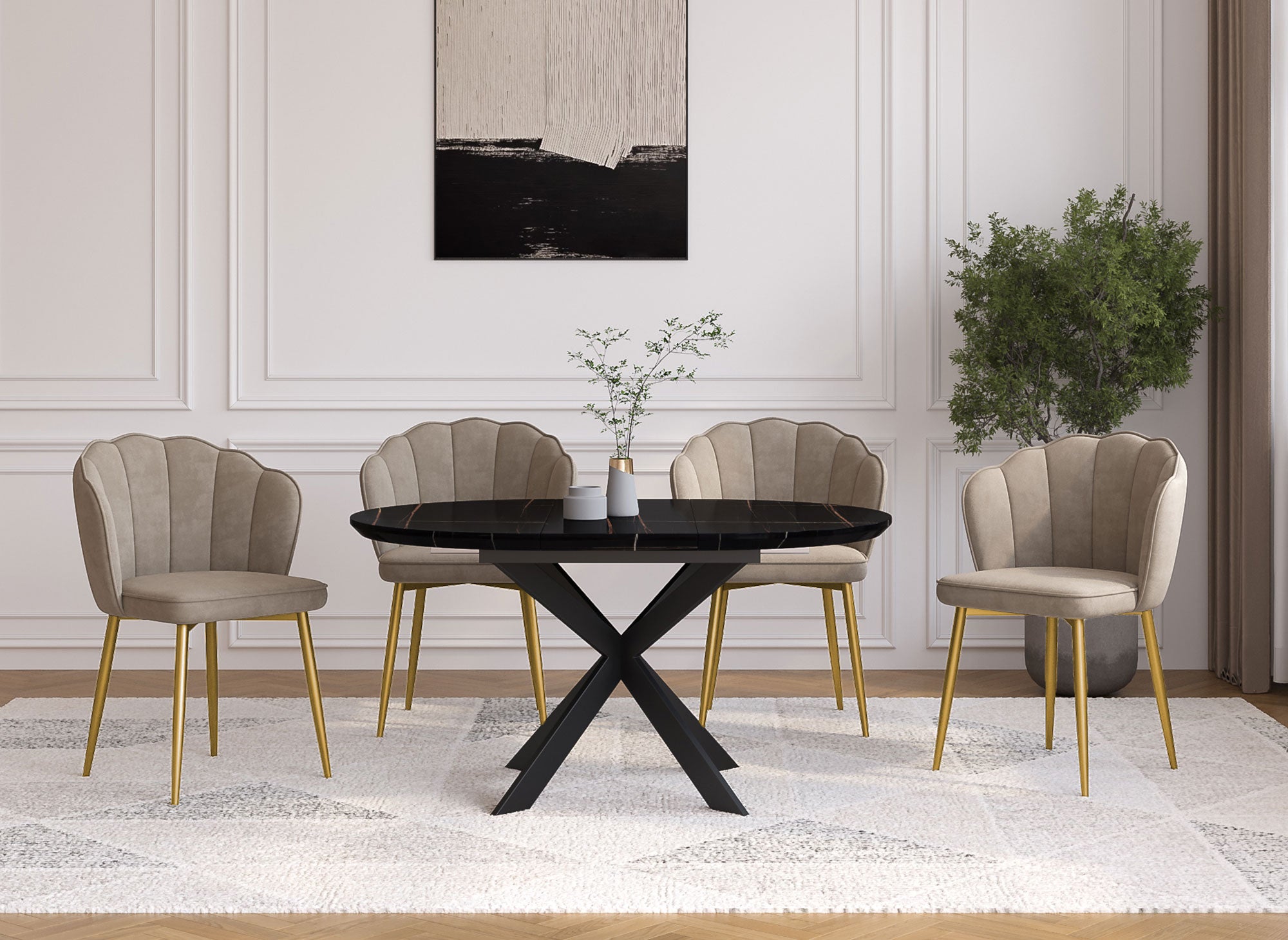 Juego de 2 sillas de diseño GARANCE en terciopelo beige