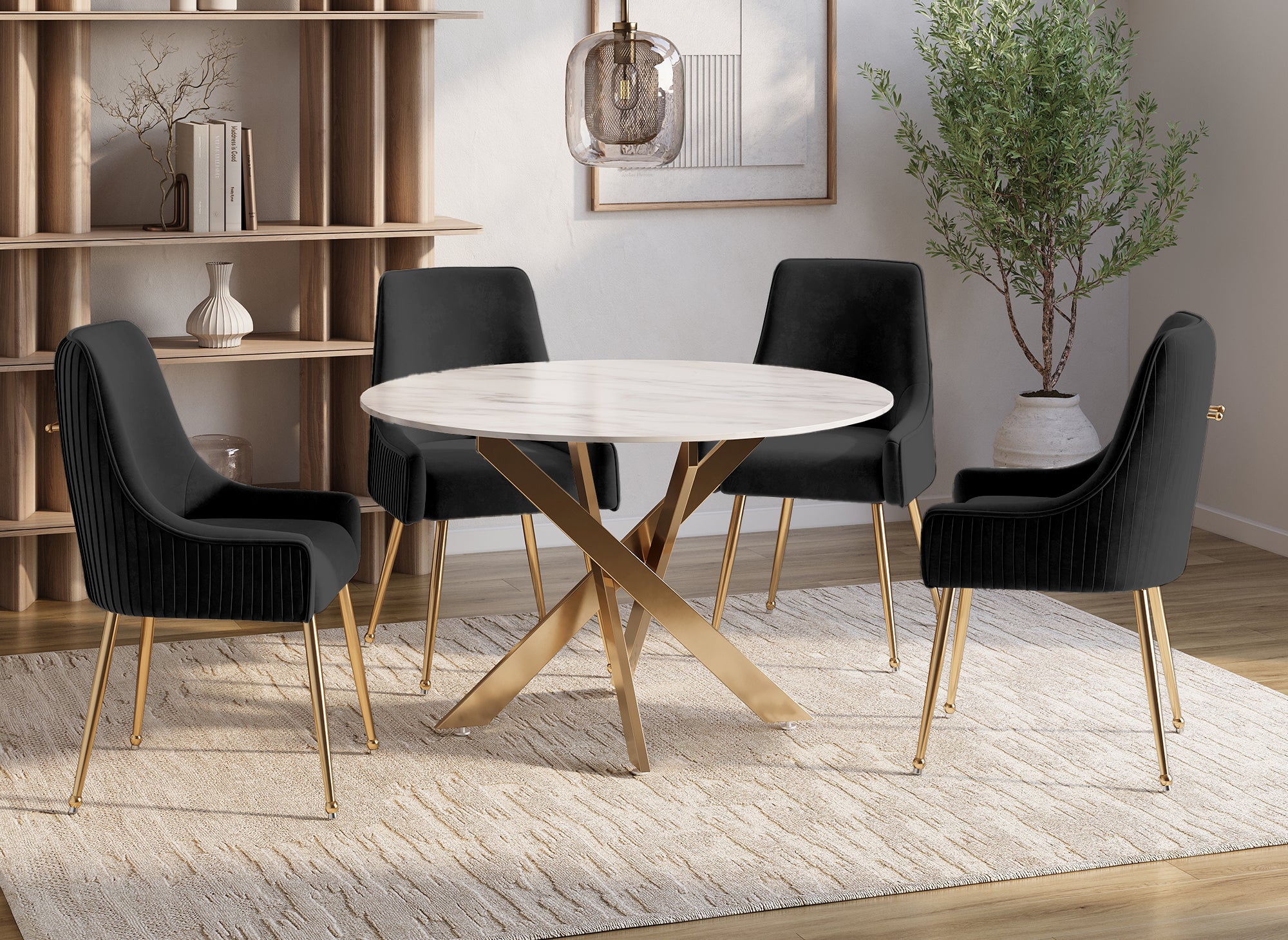 Juego de 2 sillas DORY de terciopelo negro con patas de metal dorado