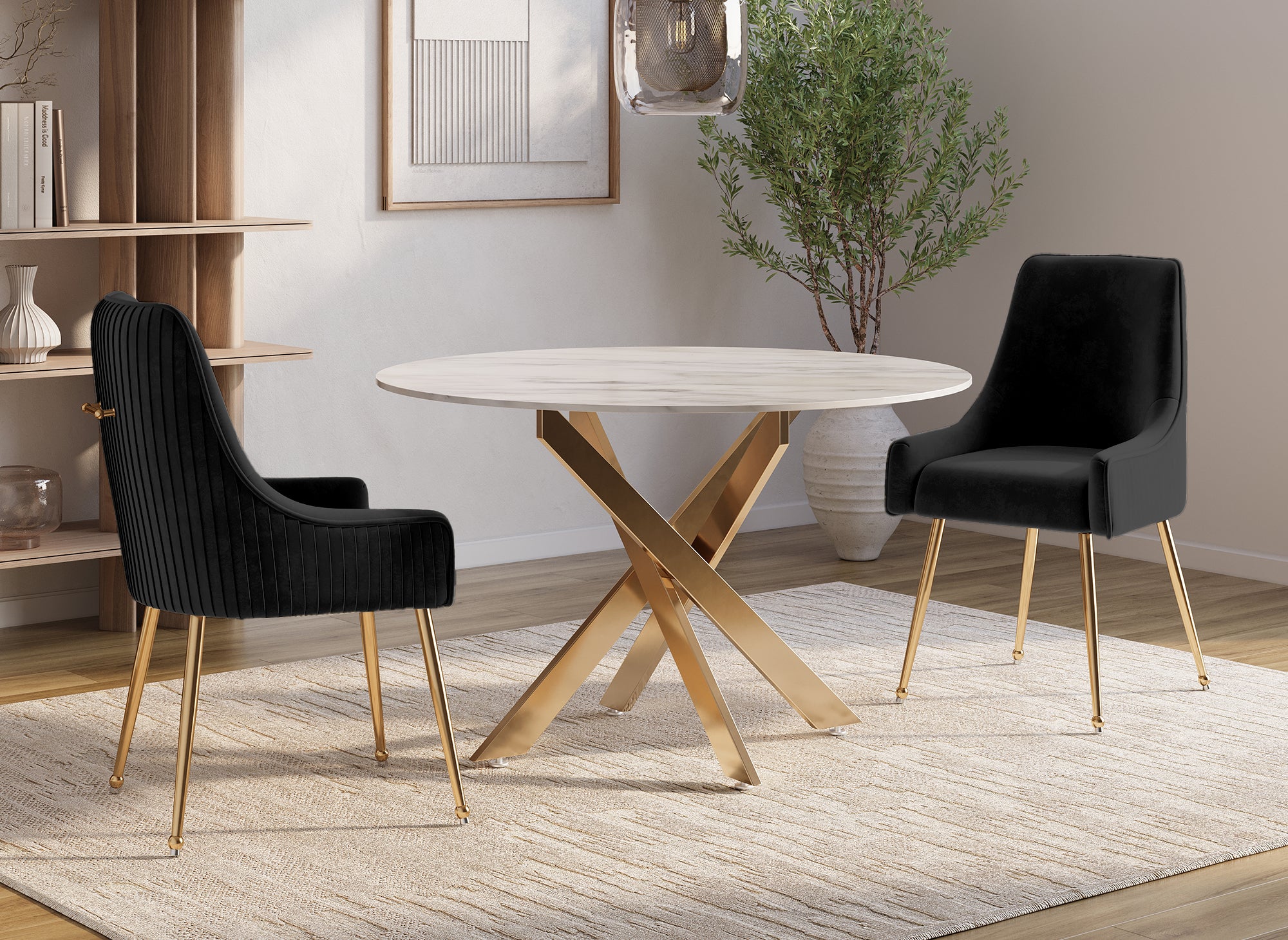 Juego de 2 sillas DORY de terciopelo negro con patas de metal dorado