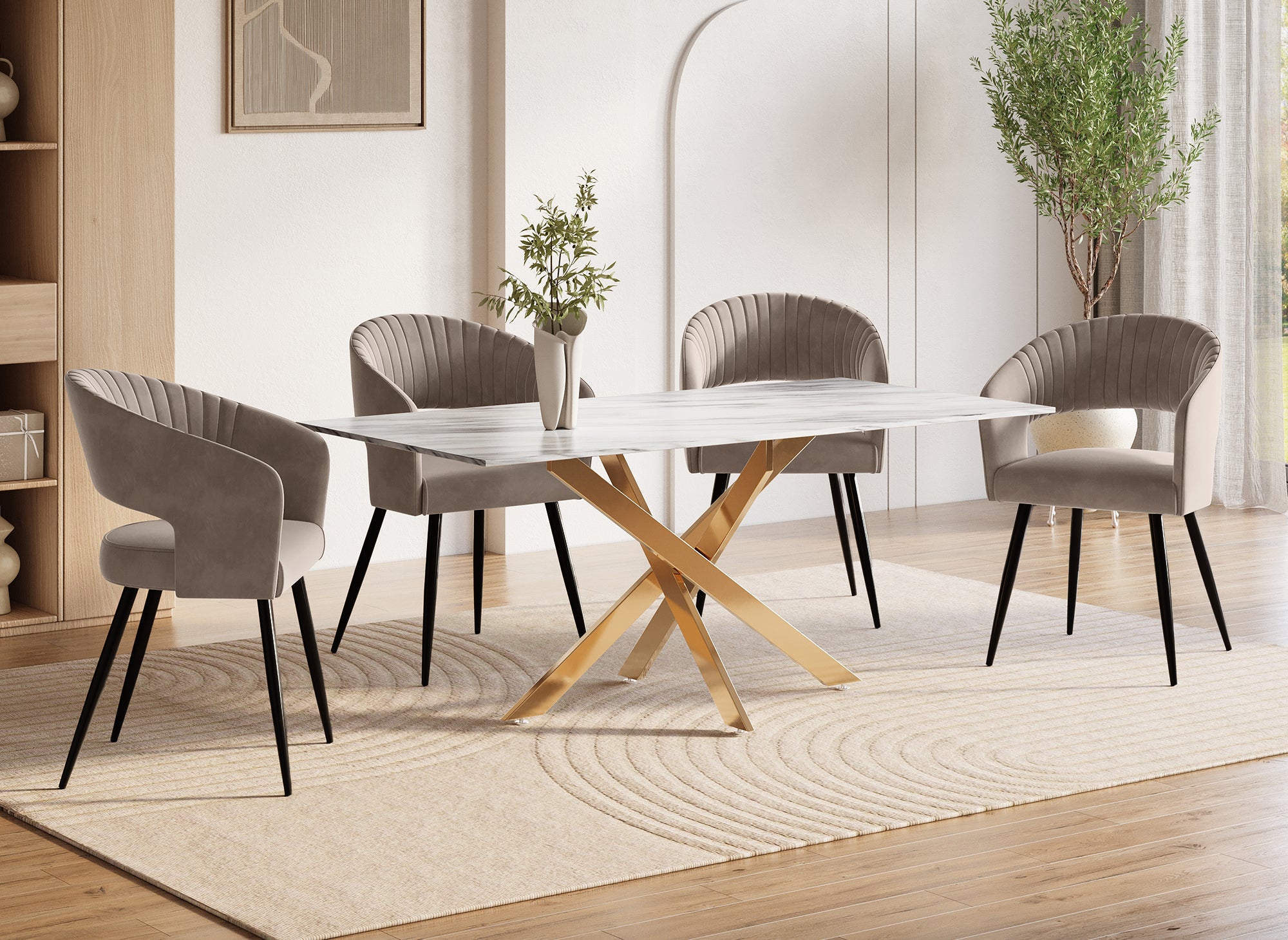 Juego de 2 sillas de diseño GLORIA en terciopelo beige