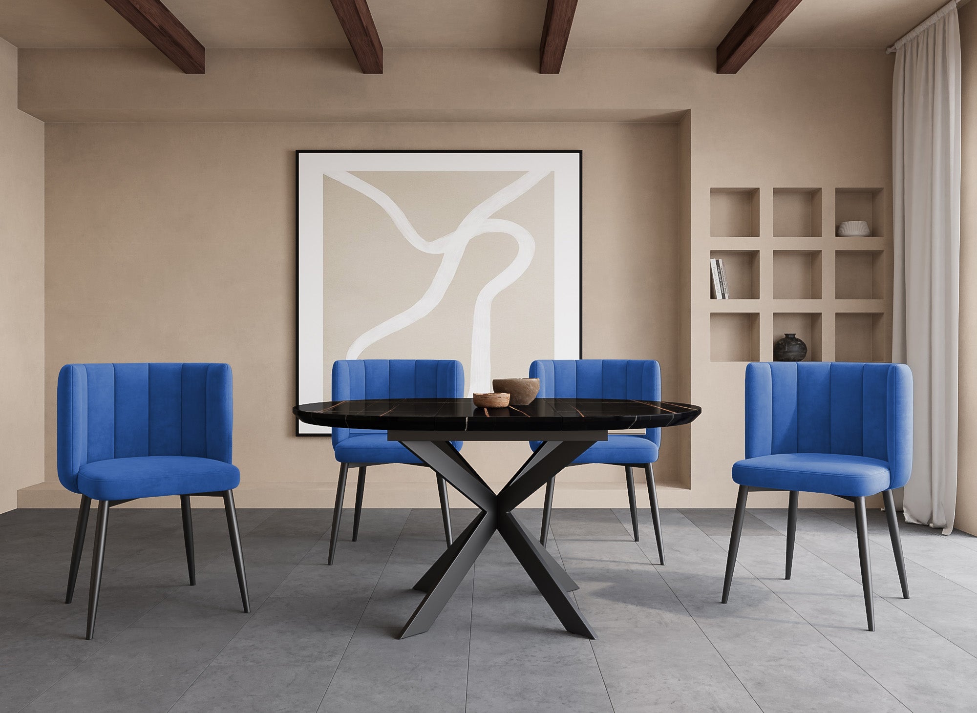 Juego de 2 sillas de diseño DEBBY en terciopelo azul