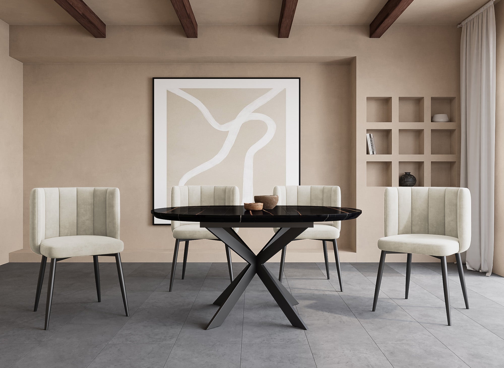 Juego de 2 sillas de diseño DEBBY de terciopelo beige