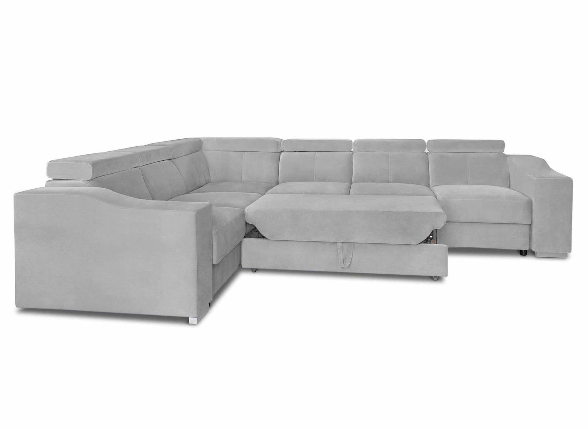 Sofá esquinero convertible reversible LEONIE en terciopelo gris claro