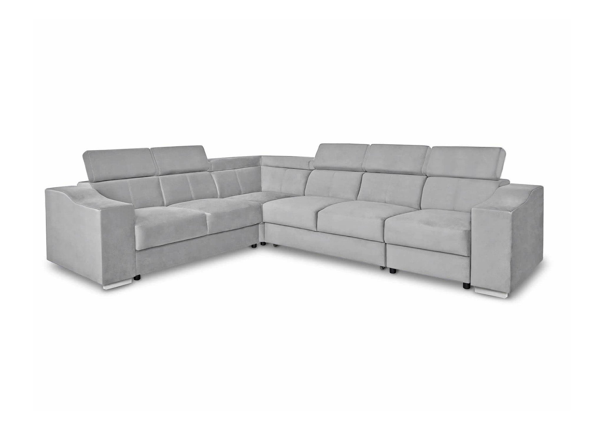 Sofá esquinero convertible reversible LEONIE en terciopelo gris claro