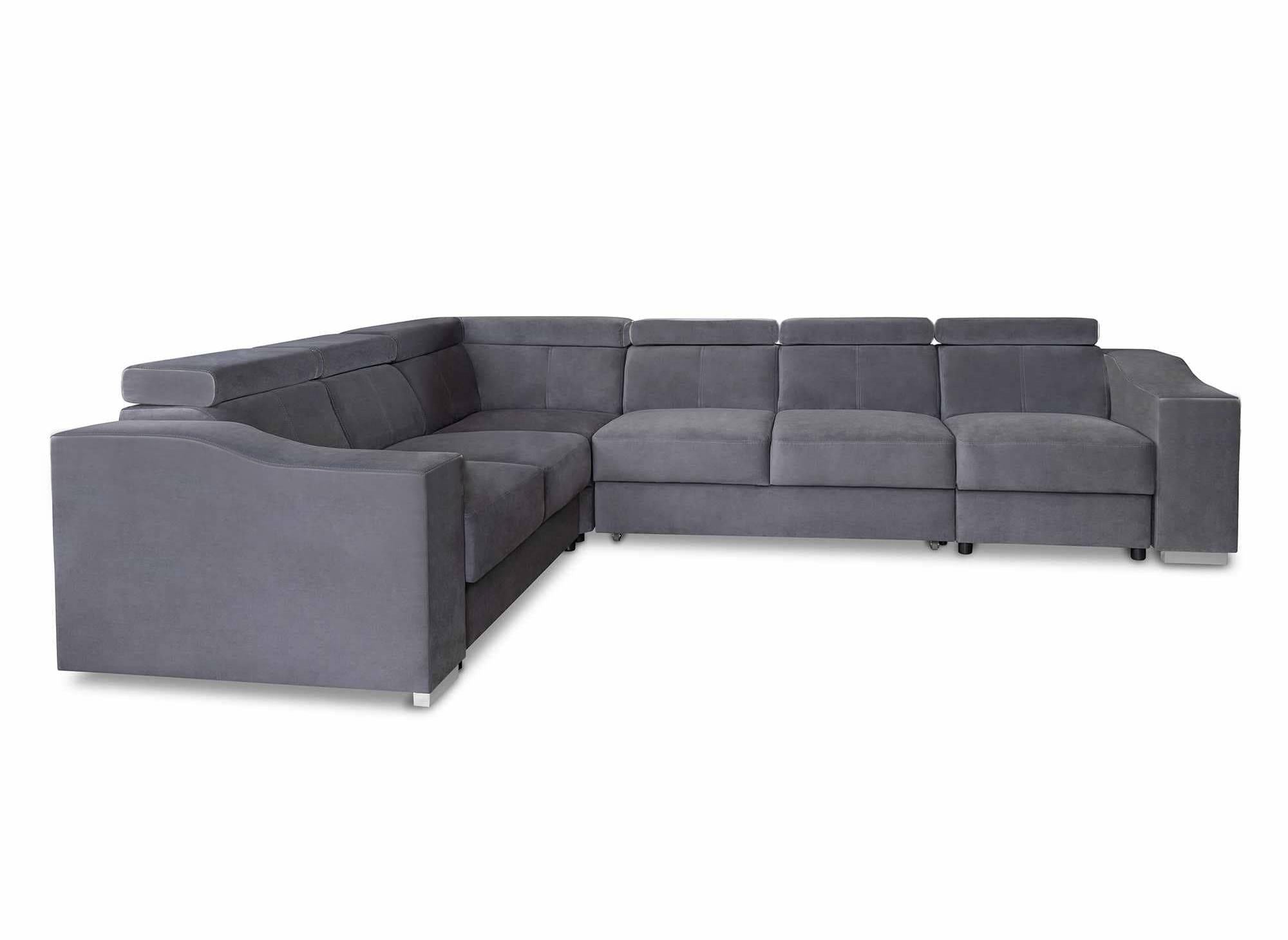 Sofá esquinero convertible reversible LEONIE en terciopelo gris