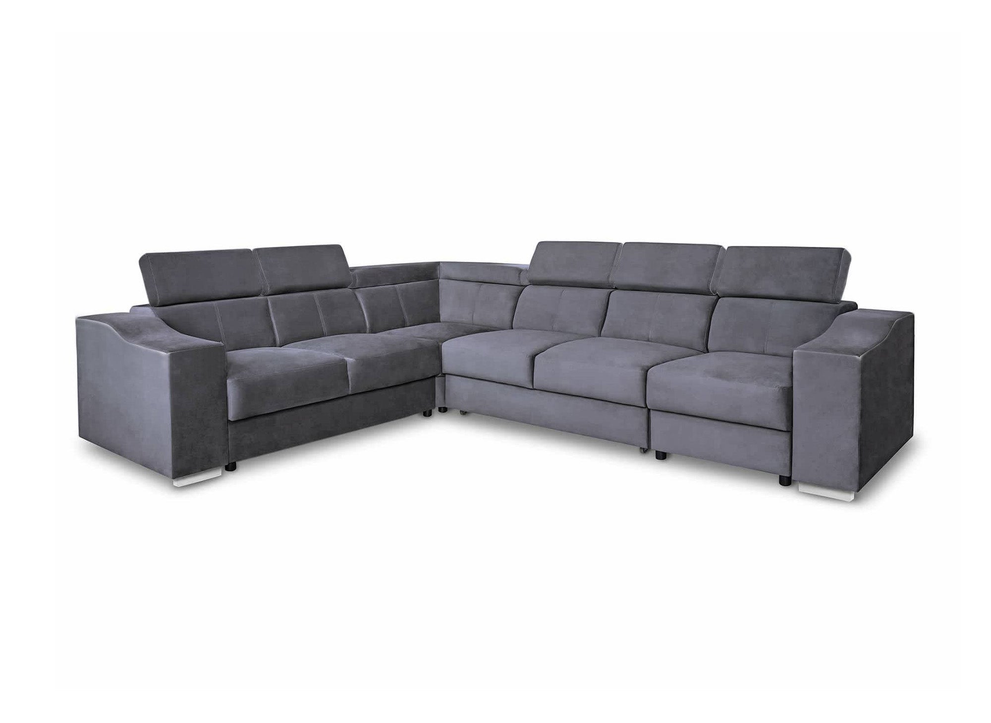 Sofá esquinero convertible reversible LEONIE en terciopelo gris