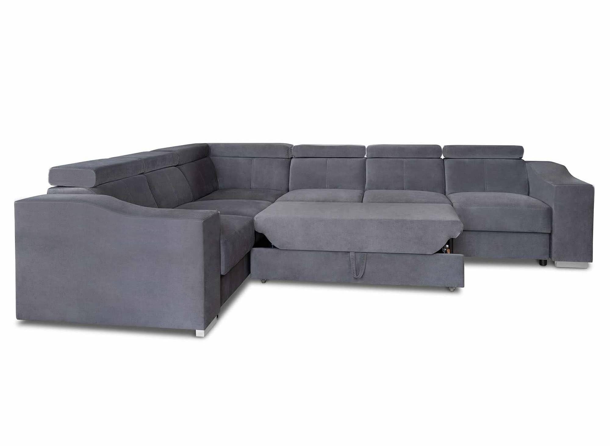 Sofá esquinero convertible reversible LEONIE en terciopelo gris