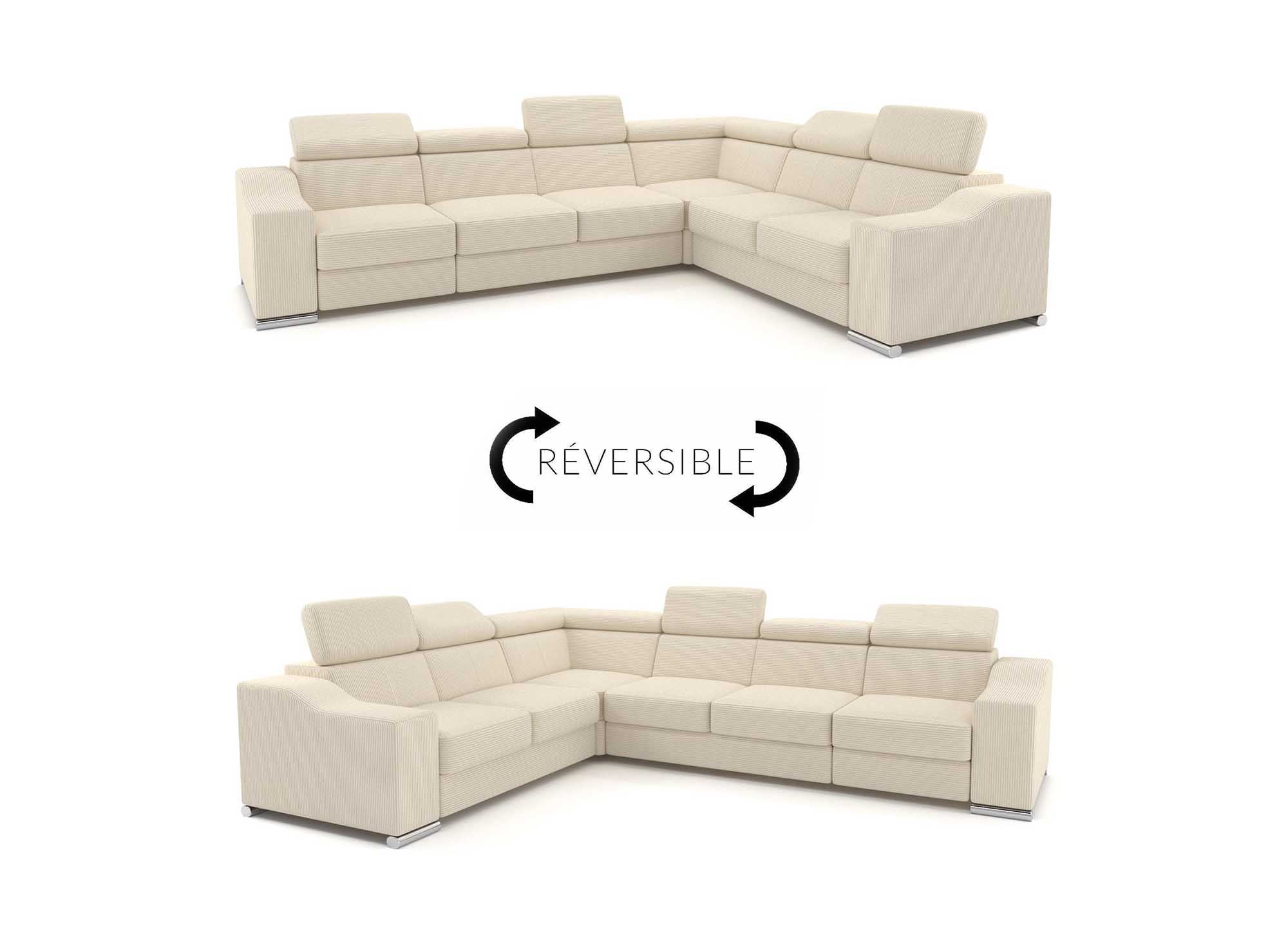 Sofá esquinero convertible reversible LEONIE en pana beige