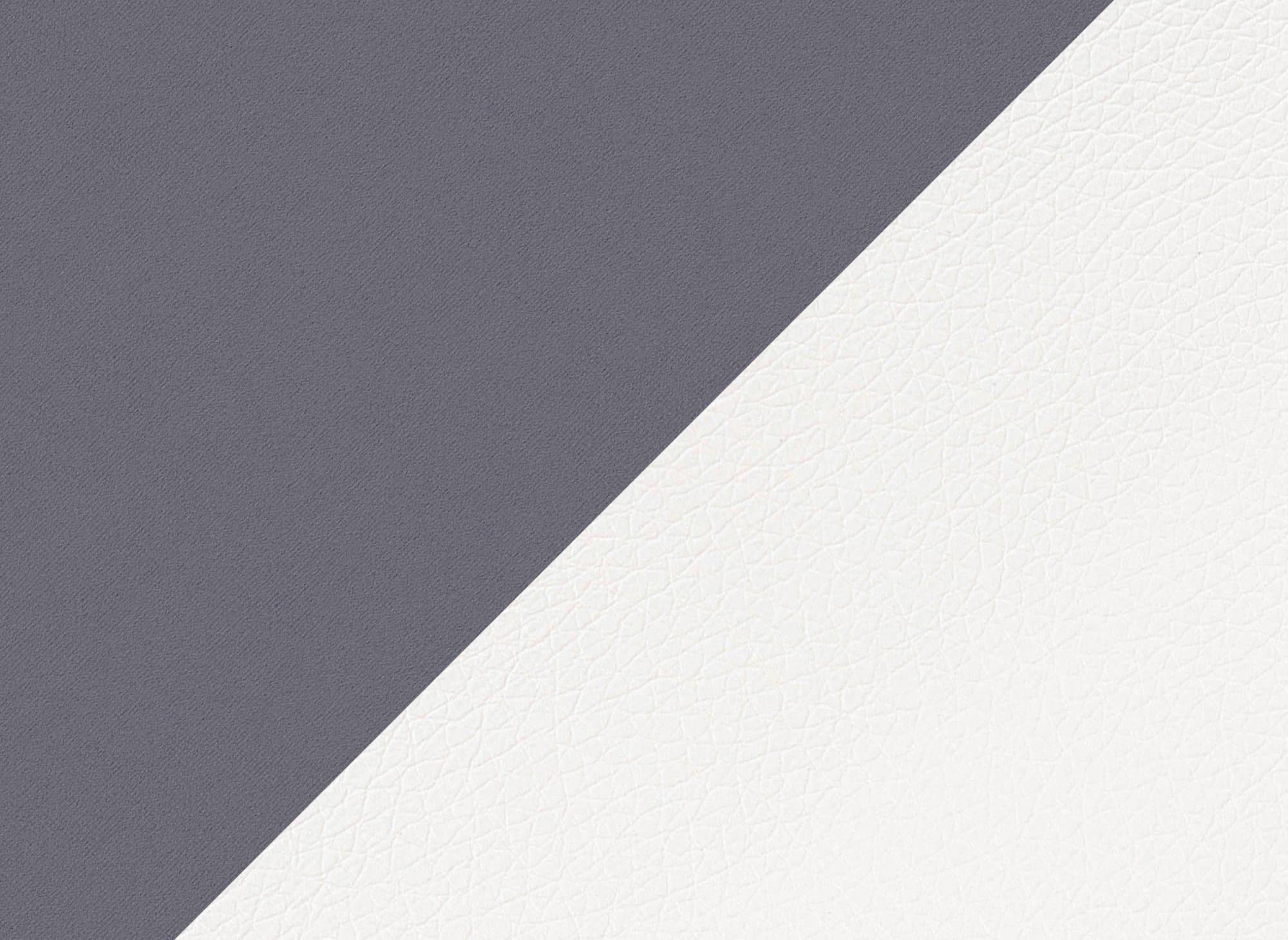 Sofá esquinero convertible reversible LEONIE en terciopelo gris y piel sintética blanca