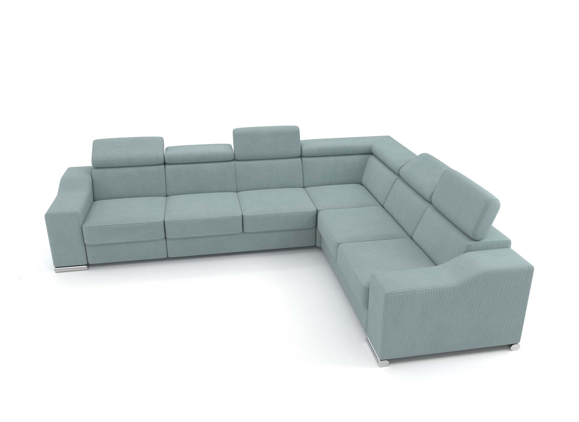 Sofá esquinero convertible reversible LEONIE en pana color verde azulado