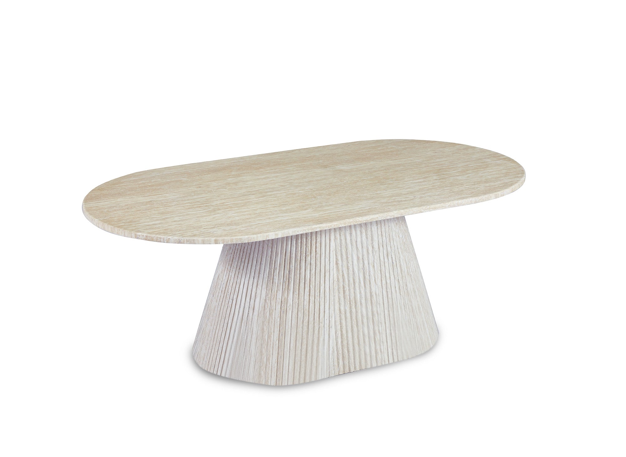 Mesa de centro ovalada TIANA en mármol compuesto beige