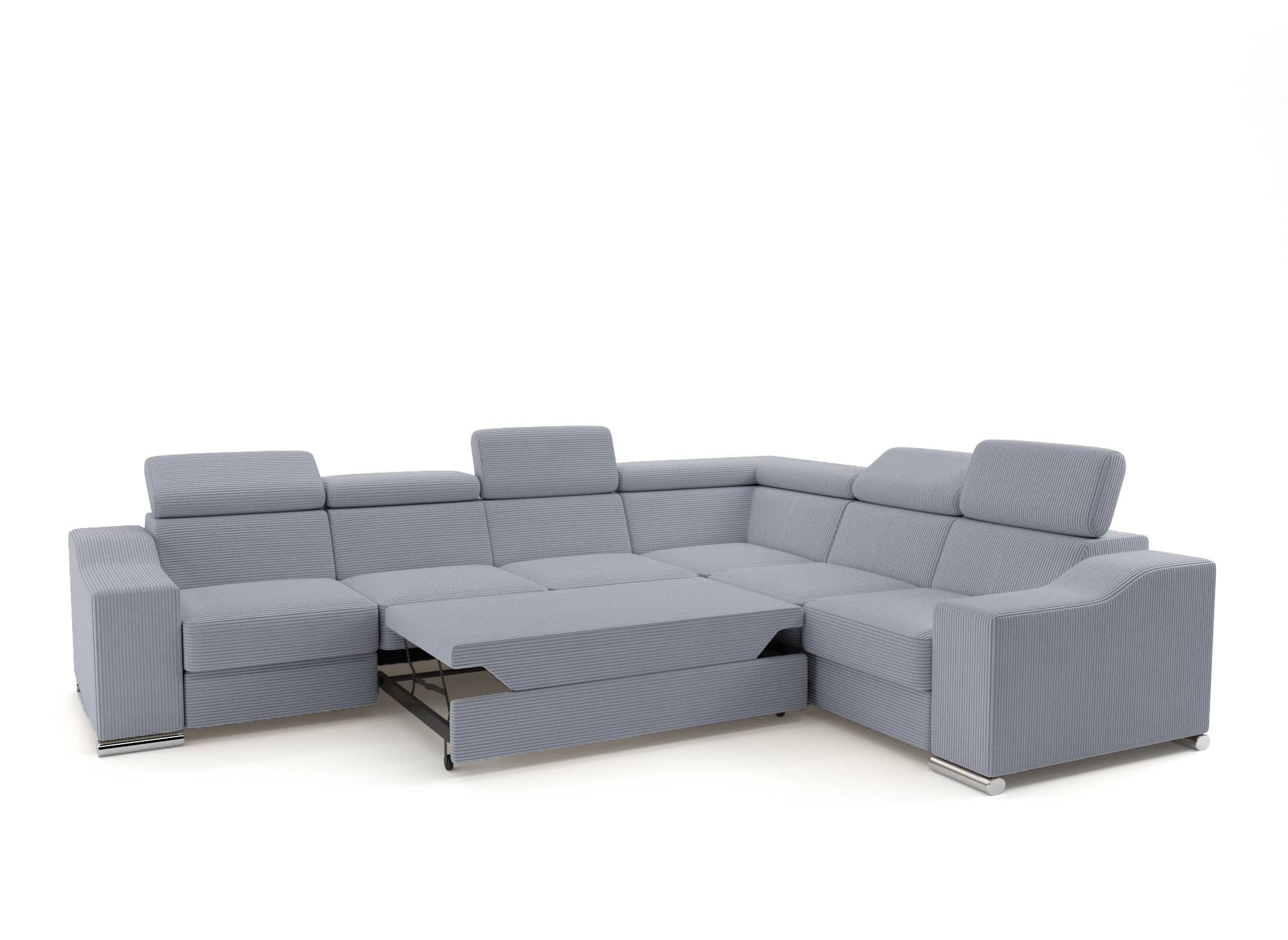Sofá esquinero convertible reversible LEONIE en pana gris claro