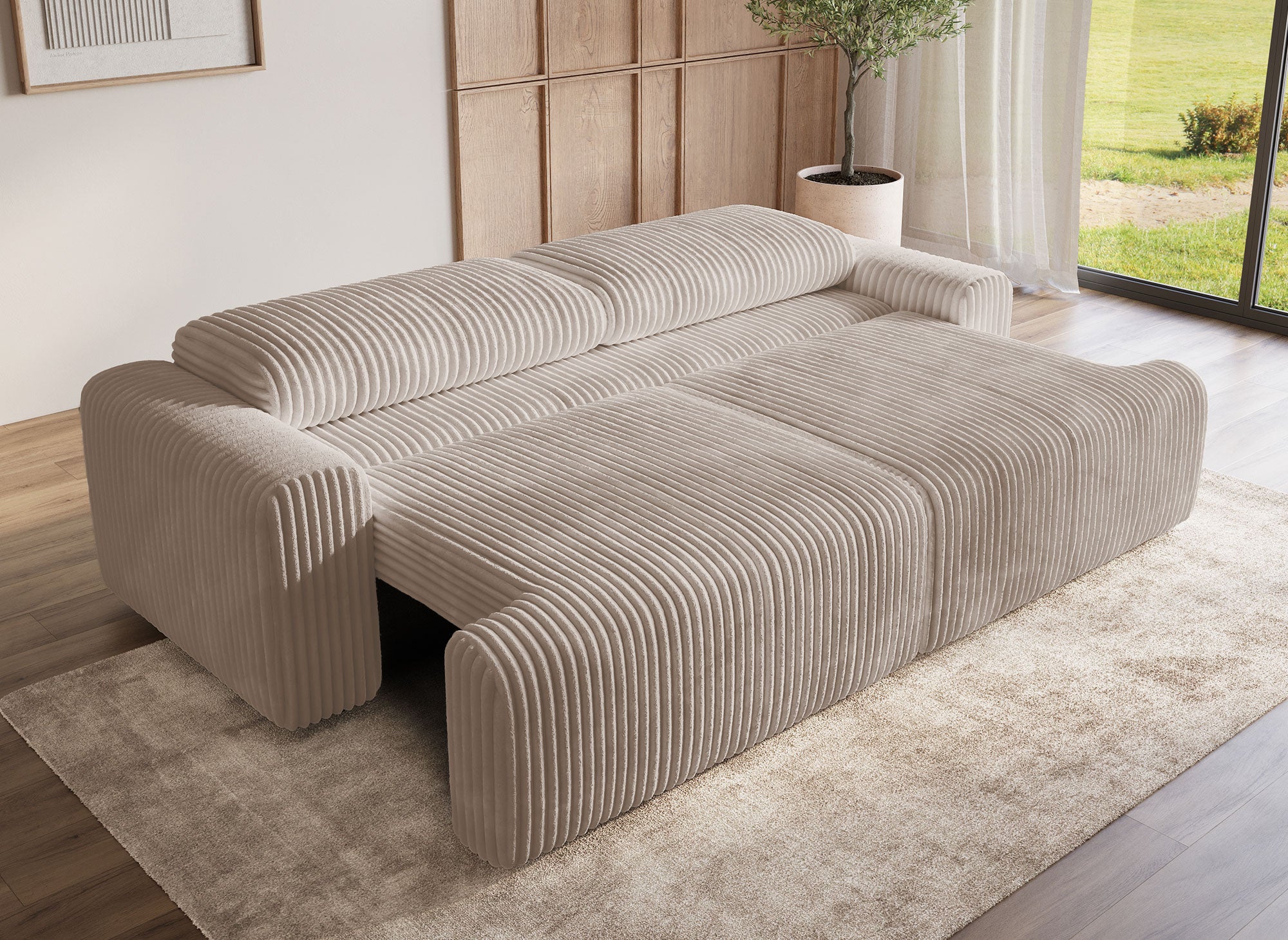 Sofá convertible MILO con almacenaje en pana gruesa color topo