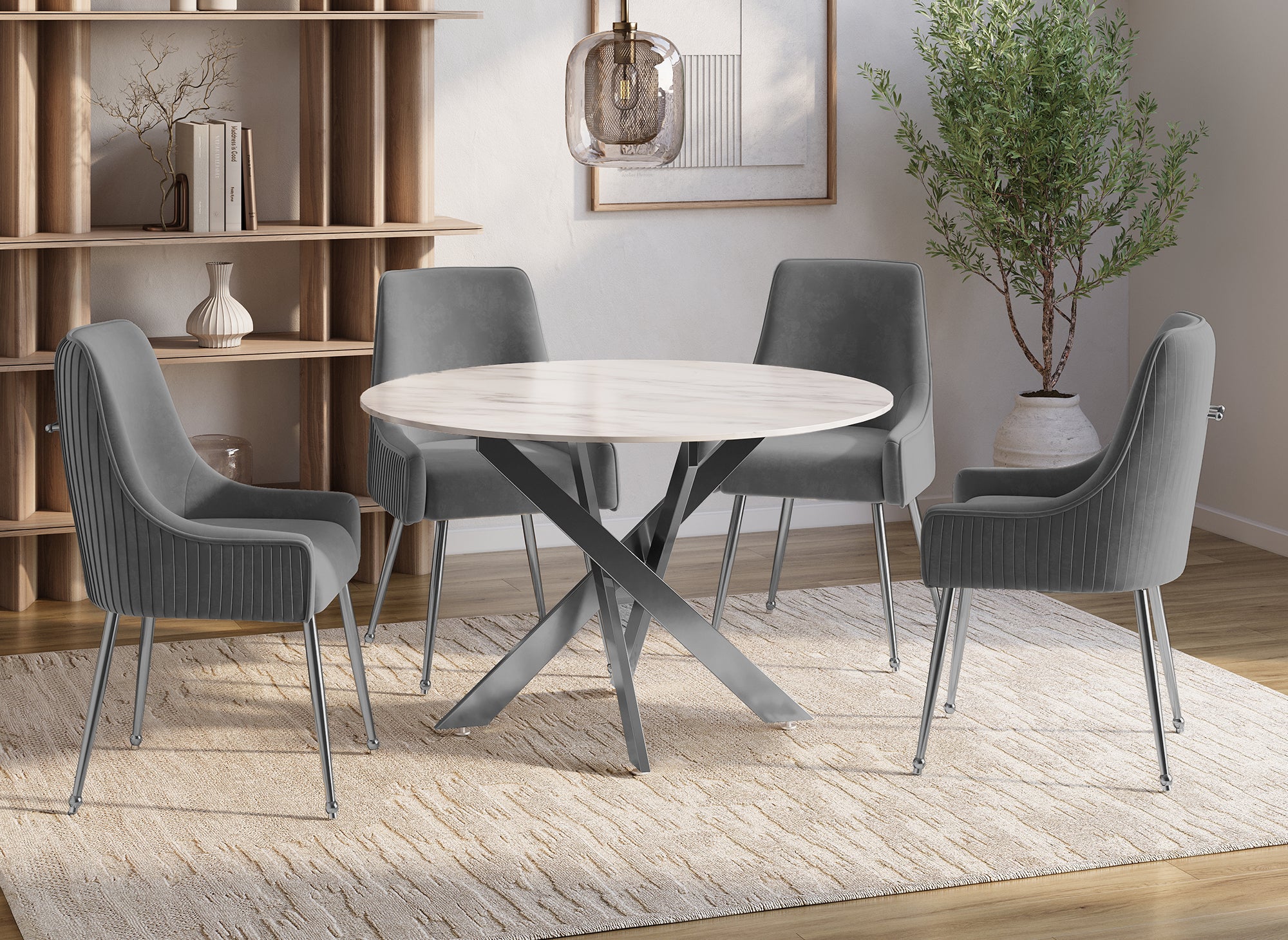 Juego de 2 sillas DORY en terciopelo gris con patas de metal plateado