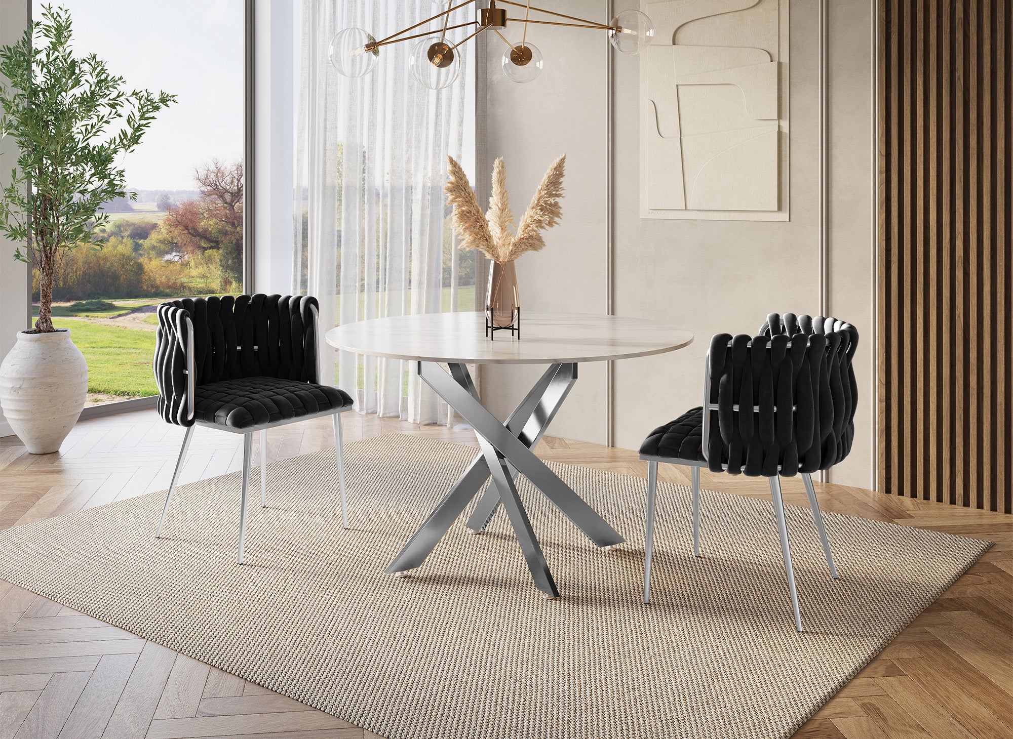 Juego de 2 sillas POLO de terciopelo negro con patas de metal plateado