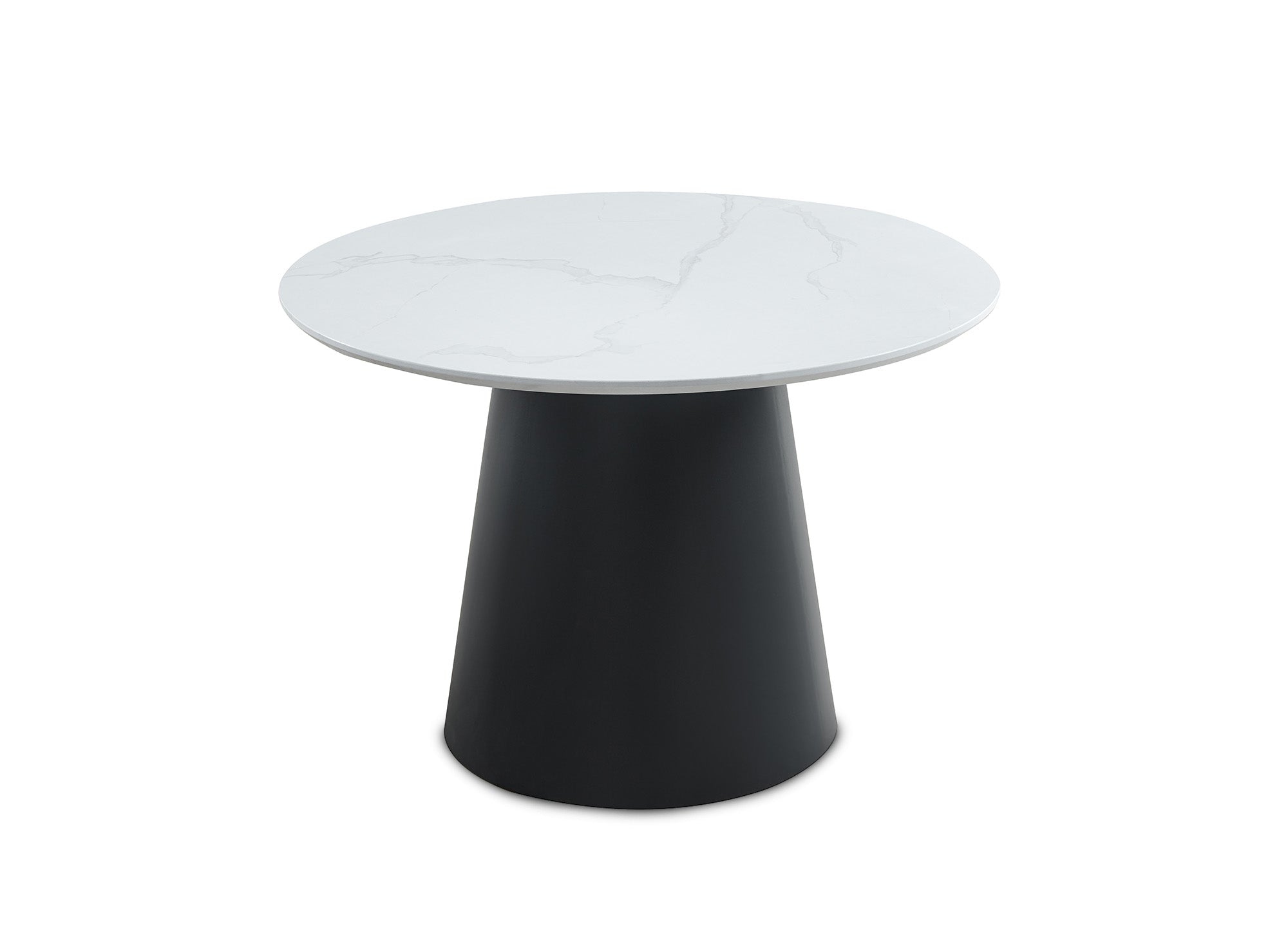 Mesa de comedor redonda AUBREY con tablero efecto mármol blanco, capacidad para 4 personas