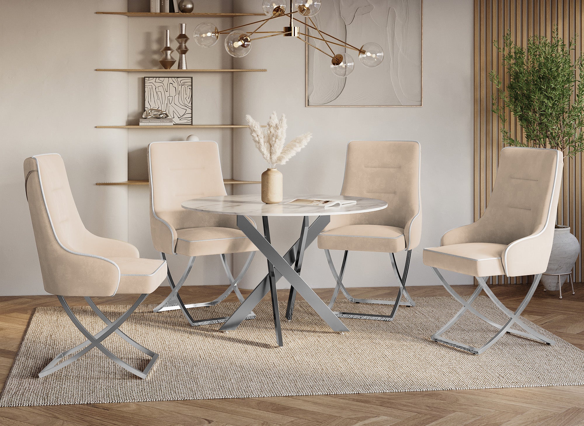 Juego de 2 sillas LEXA de terciopelo beige con patas de metal plateado