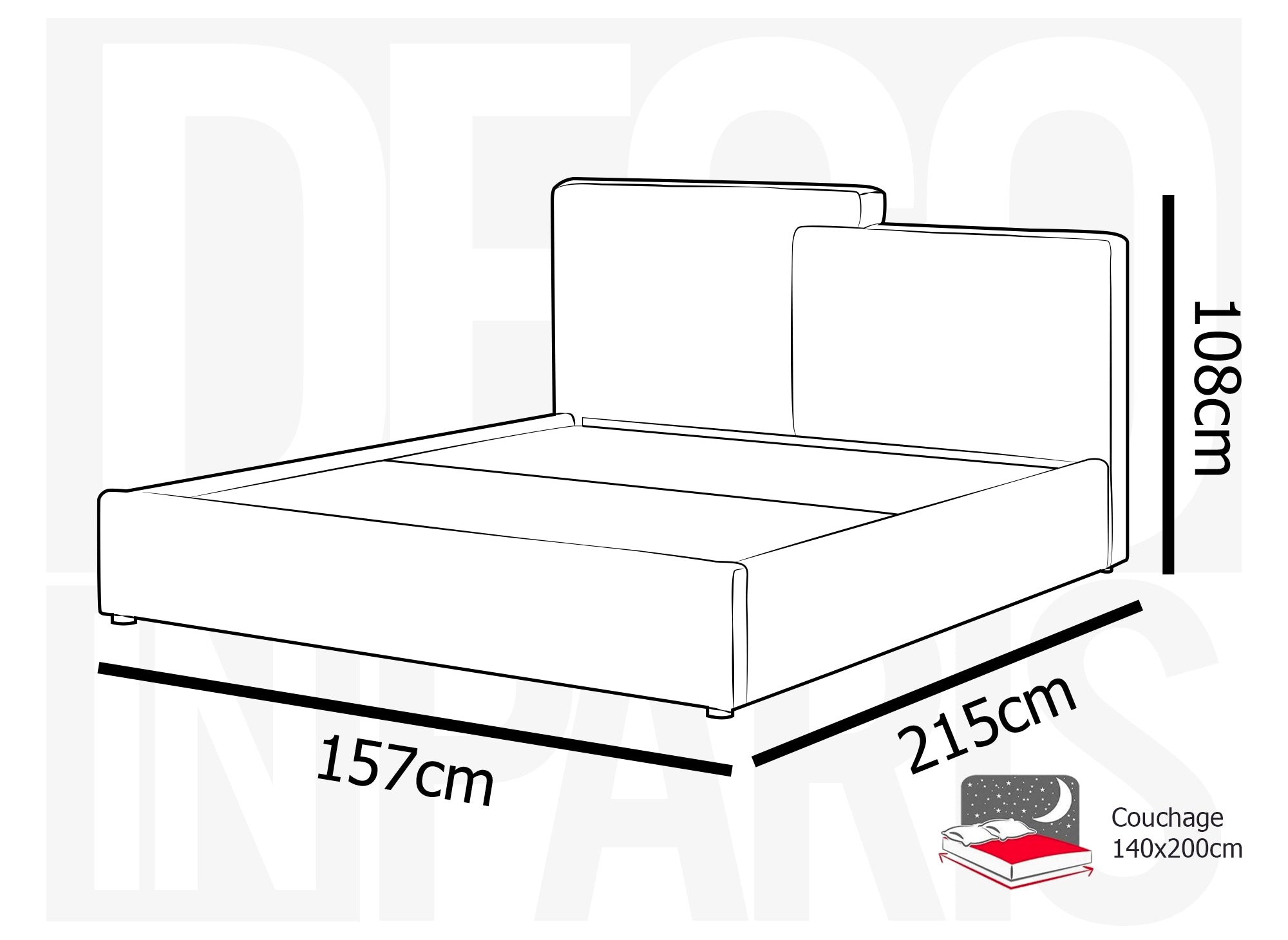 Cama de almacenaje ZELIA de 140x190 cm en pana color blanco roto