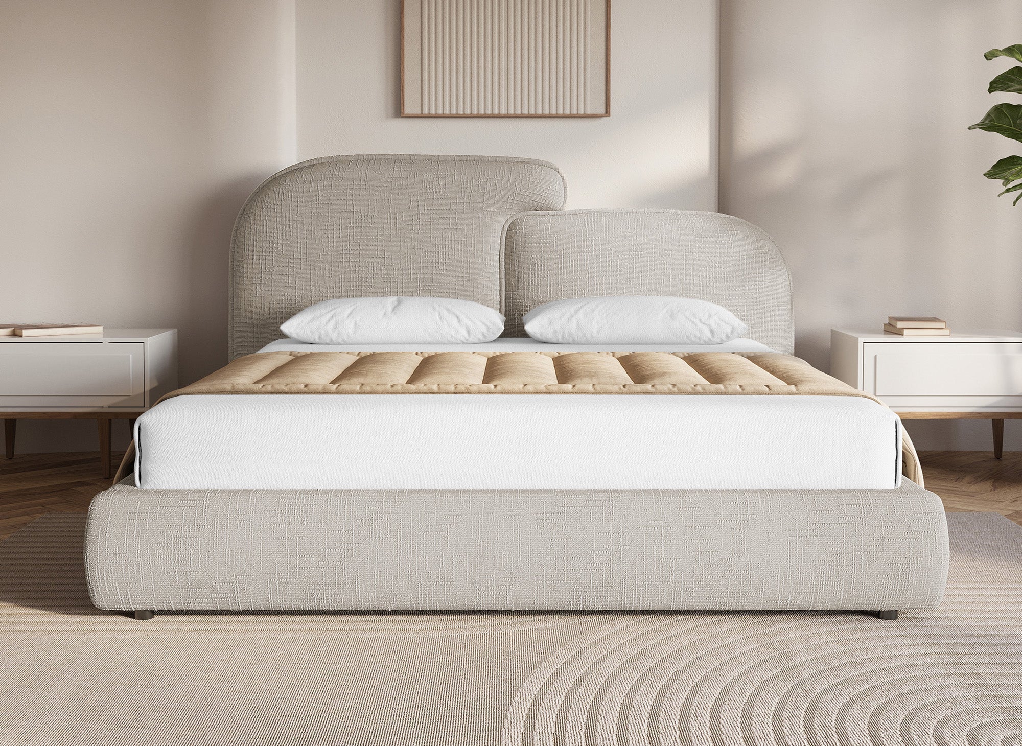 Cama de almacenaje MILENA de 180x200 cm en terciopelo jaspeado color topo