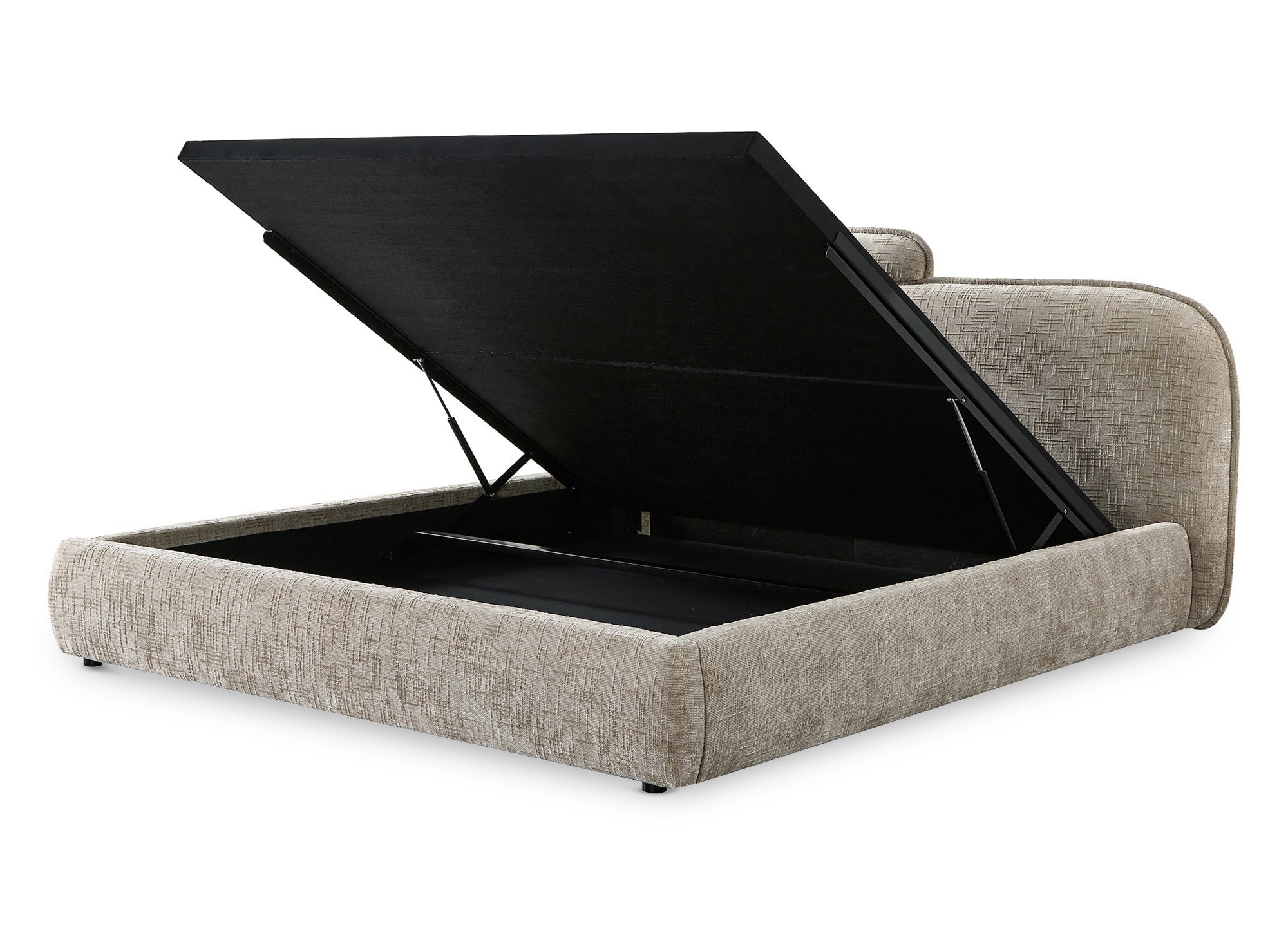 Cama de almacenaje MILENA de 180x200 cm en terciopelo jaspeado color topo