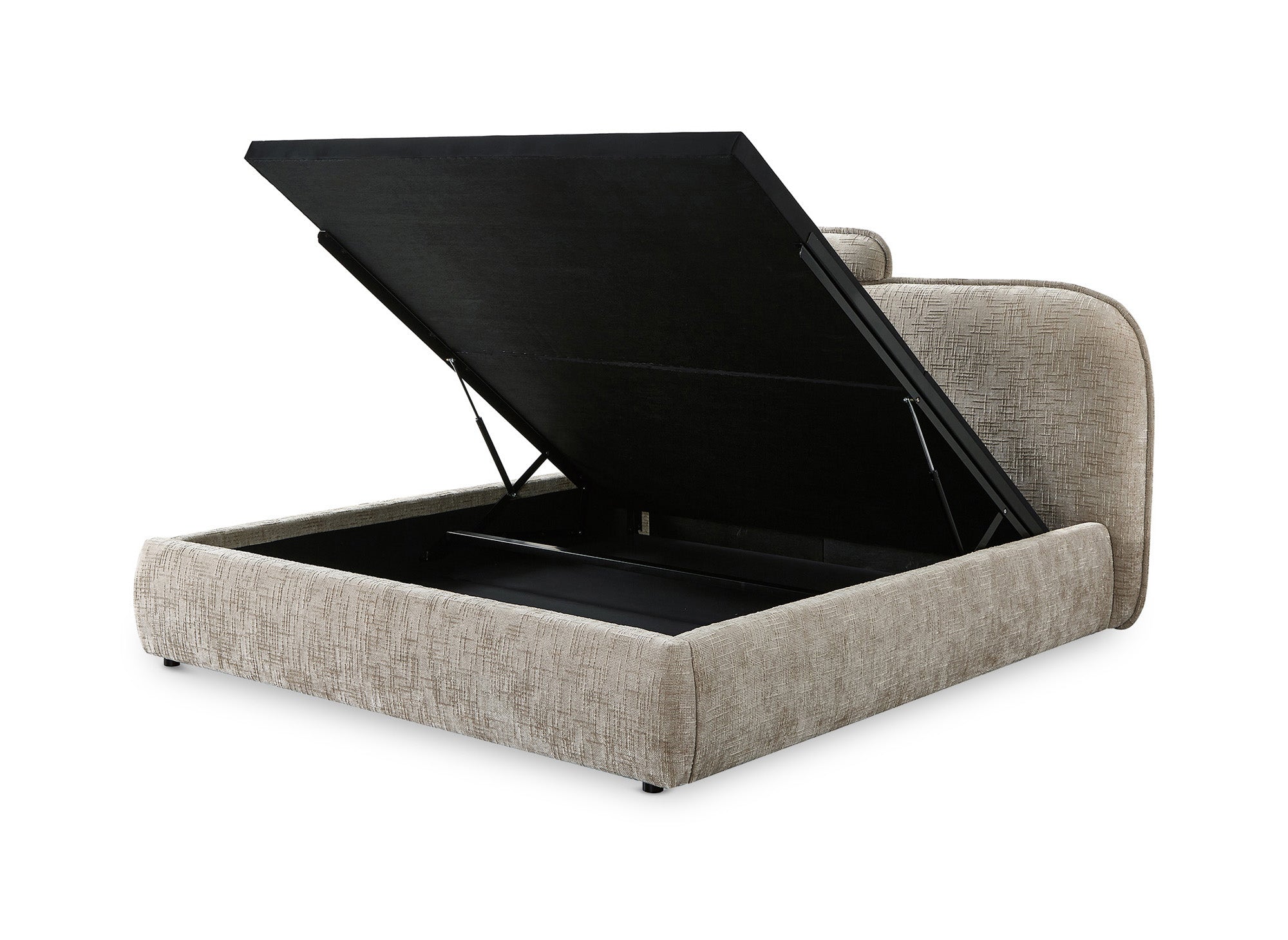 Cama de almacenaje MILENA de terciopelo jaspeado color topo, 140x190 cm