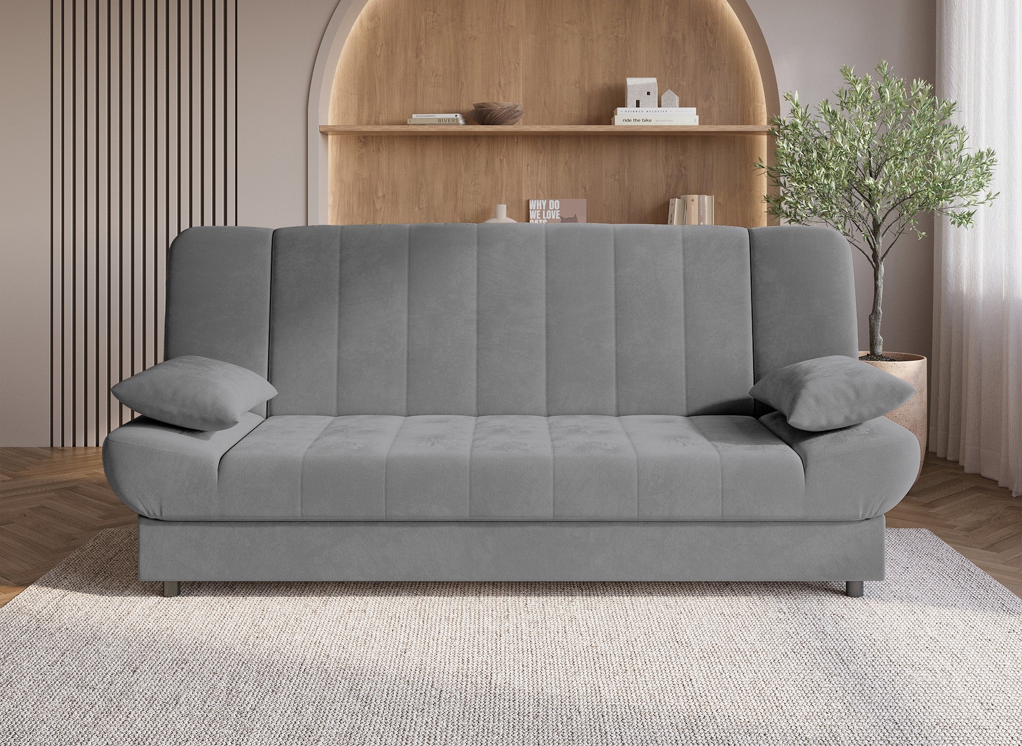 Sofá cama convertible KOTI gris con mecanismo clic-clac