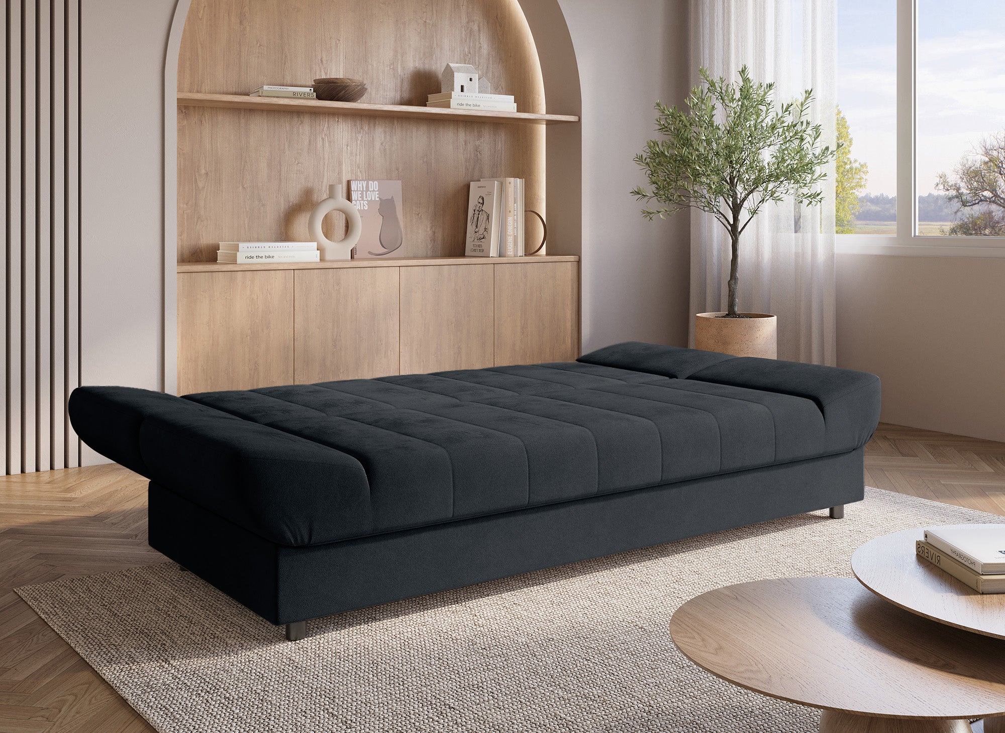 Sofá cama convertible KOTI negro con mecanismo clic-clac