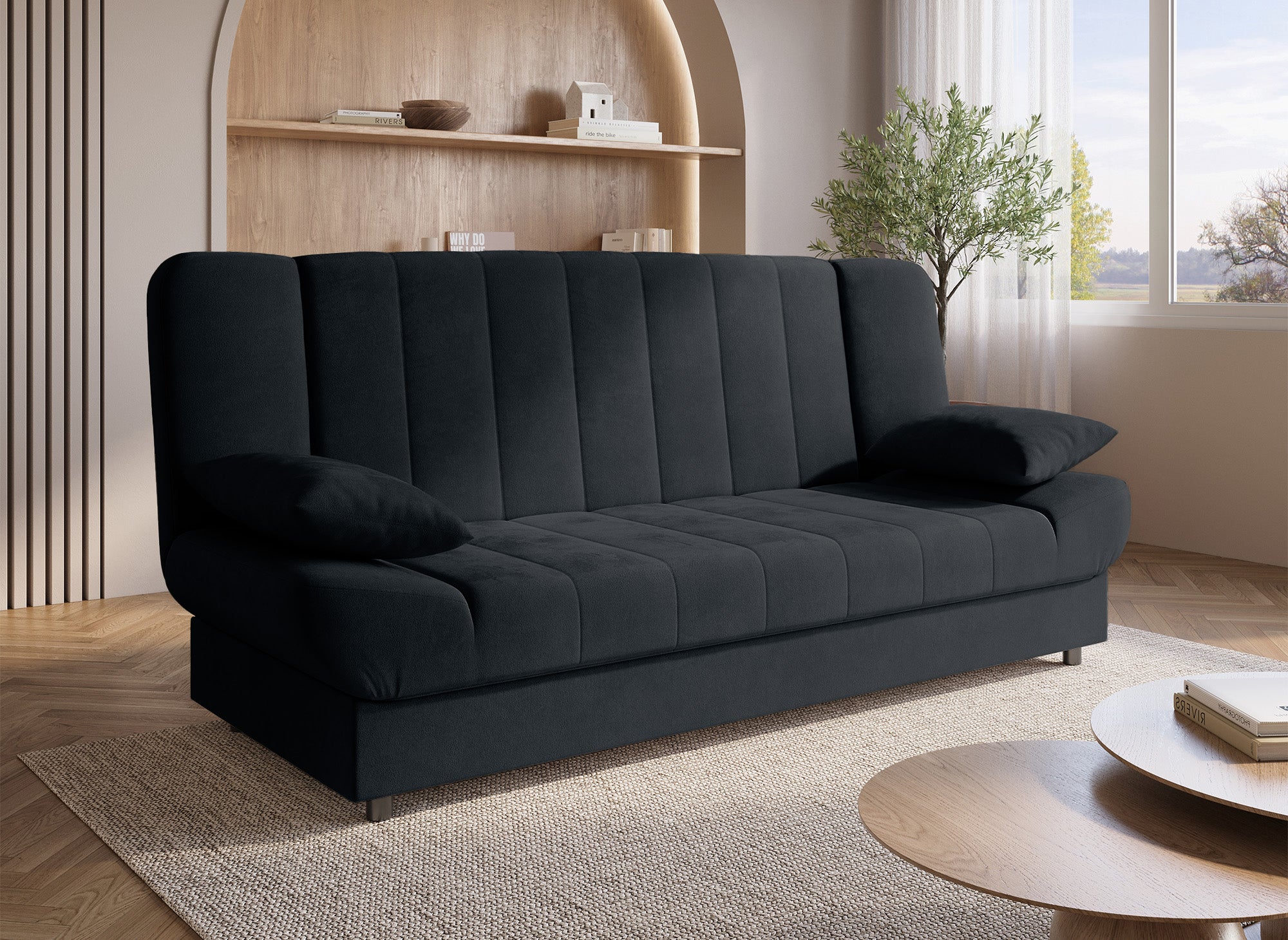 Sofá cama convertible KOTI negro con mecanismo clic-clac