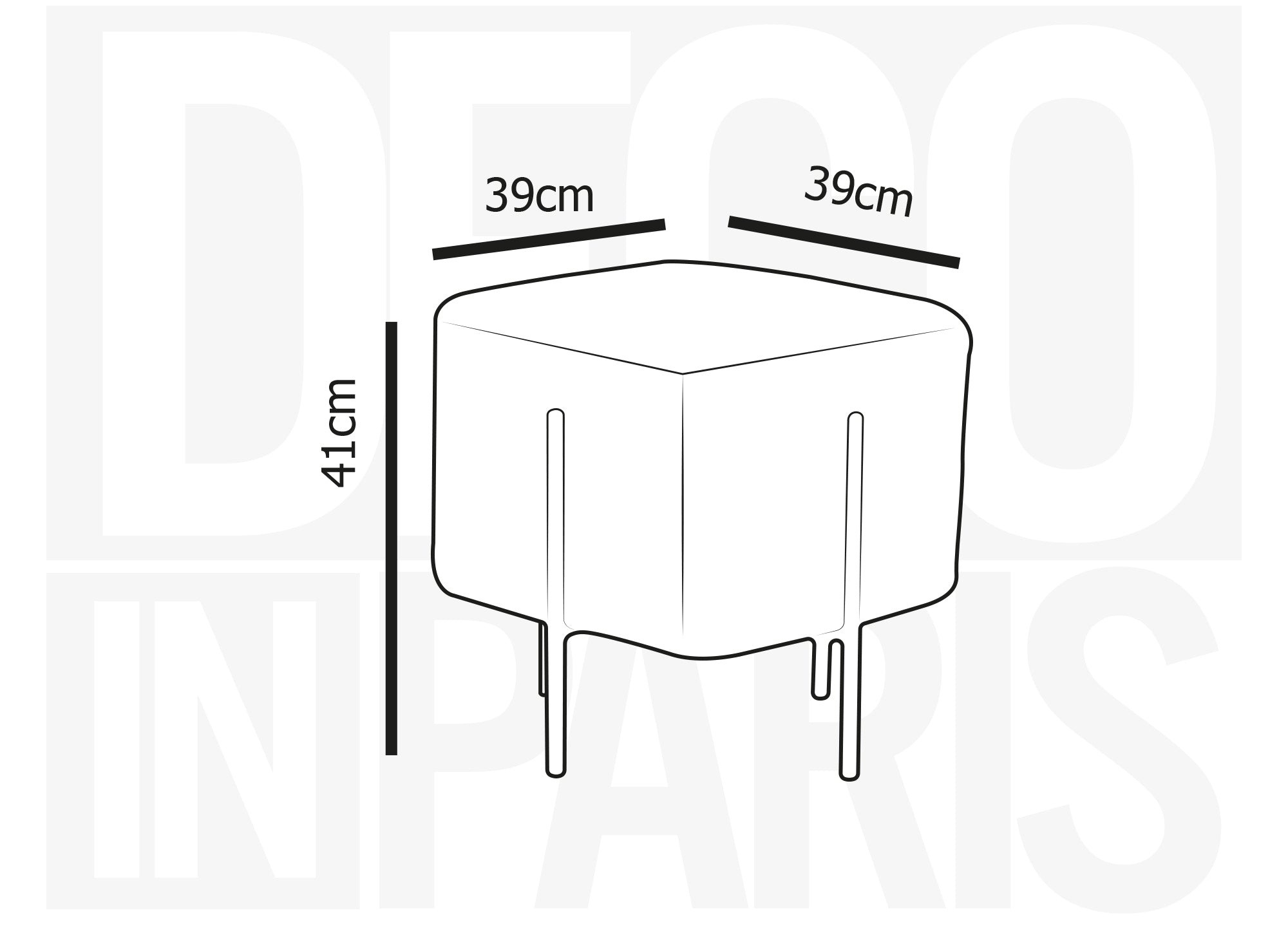 Puf cuadrado CUBIC en tela bouclé color crudo y patas de metal negro