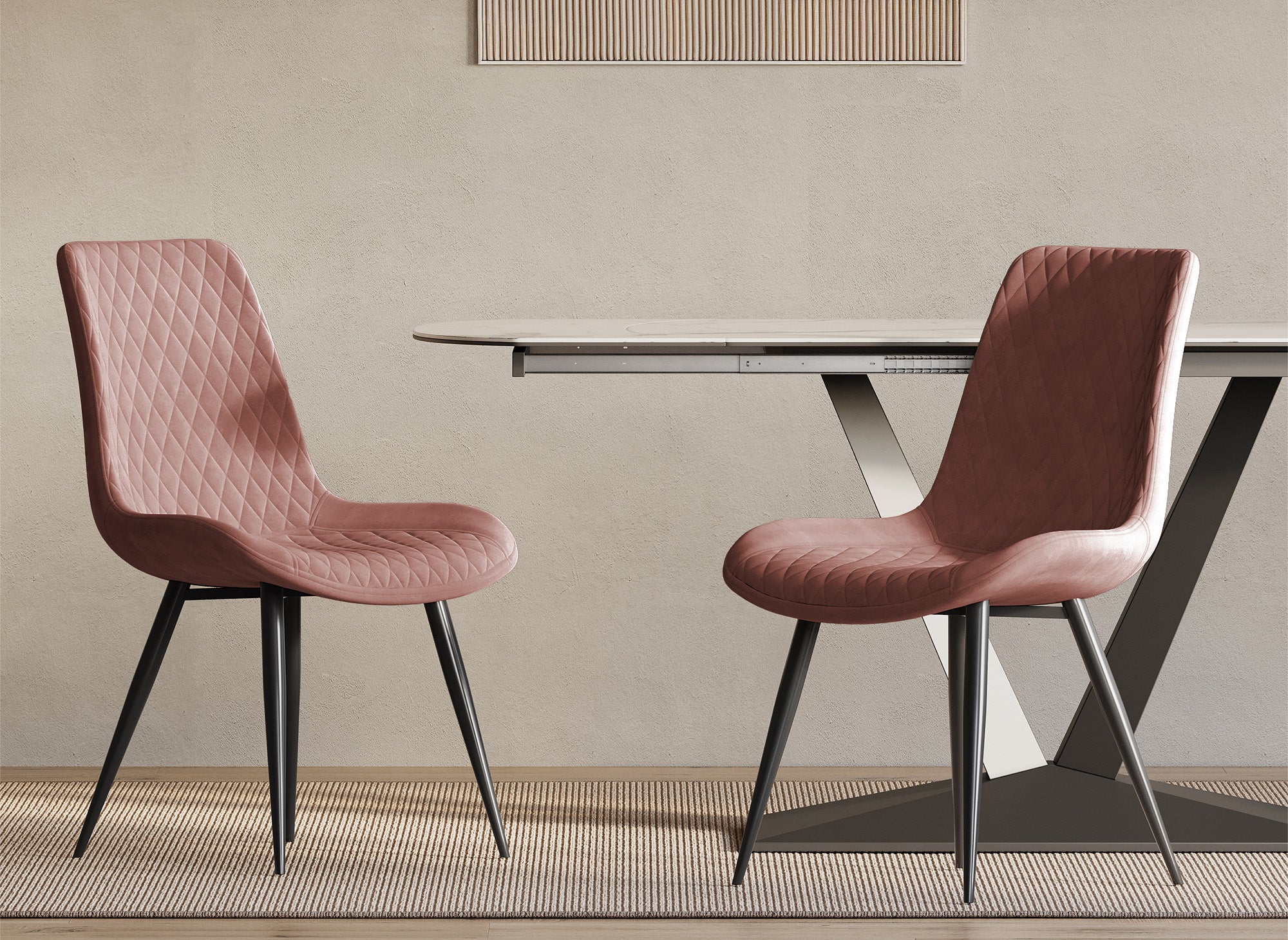 Juego de 2 sillas de diseño YOLA en terciopelo rosa