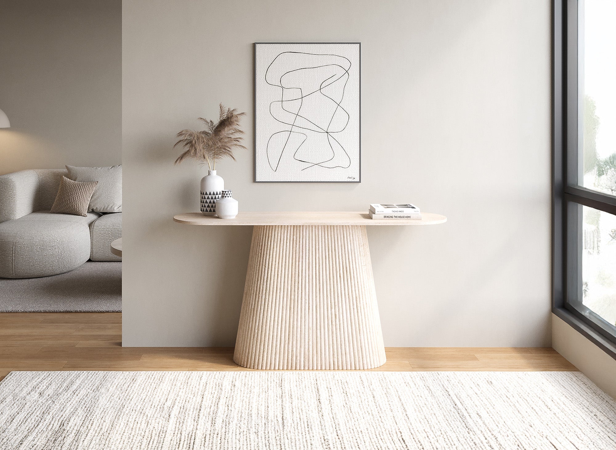 Consola de mármol compuesto beige TIANA