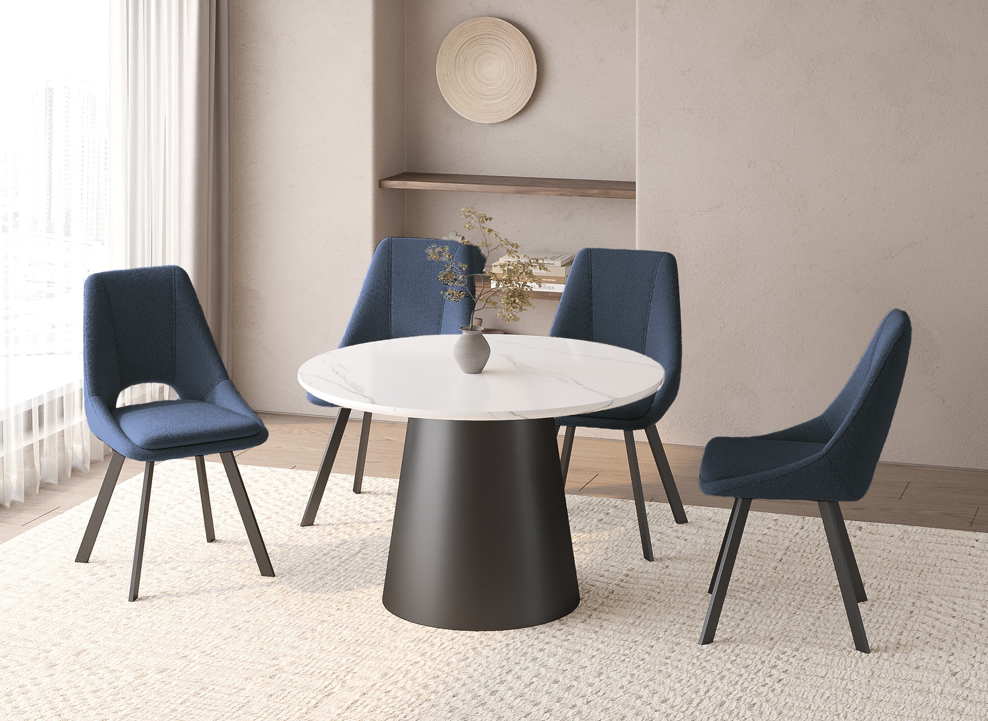 Juego de 4 sillas NARCISSE con efecto piel de oveja azul