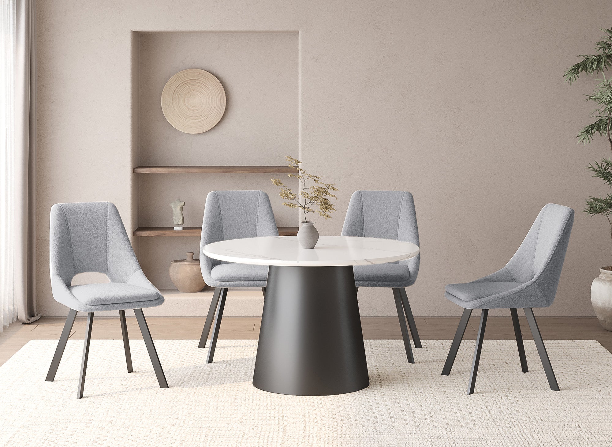 Conjunto de 4 sillas NARCISSE de color gris claro con efecto piel de oveja