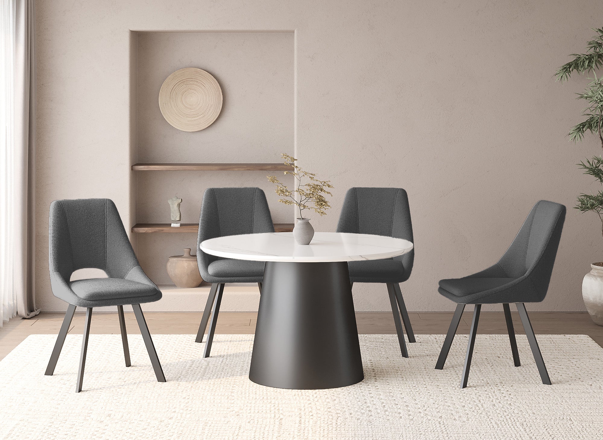 Conjunto de 4 sillas NARCISSE de color gris oscuro con efecto piel de oveja