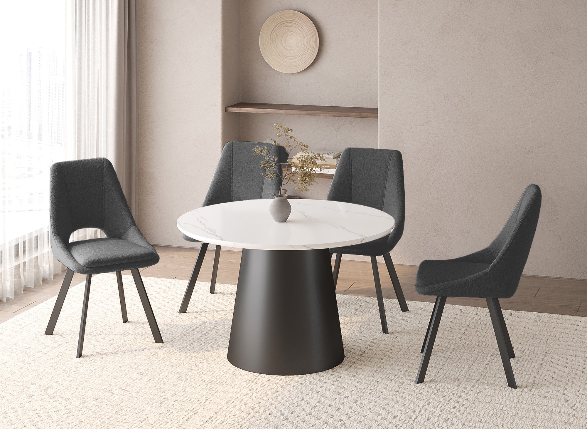Conjunto de 4 sillas NARCISSE de color gris oscuro con efecto piel de oveja