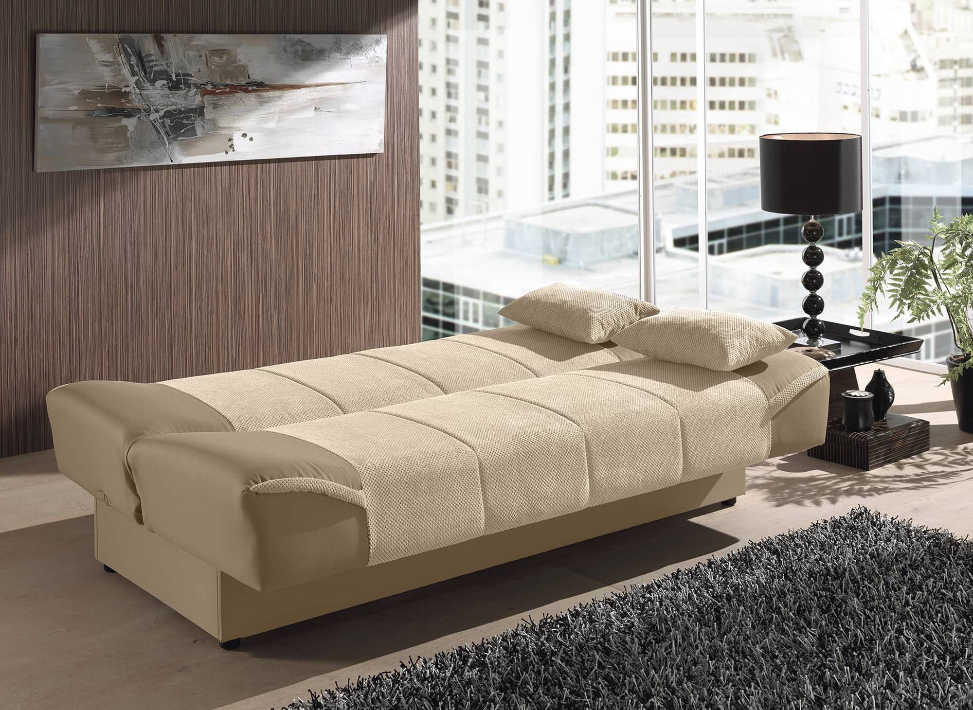 Sofá cama NATI beige con mecanismo clic-clac