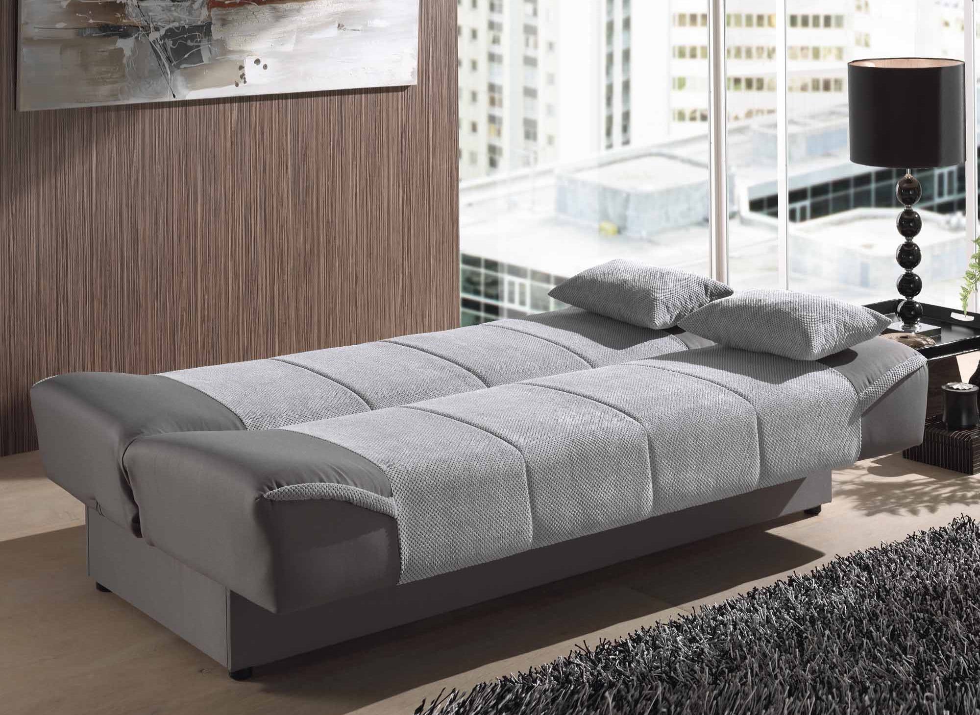 Sofá convertible NATI gris con mecanismo clic-clac