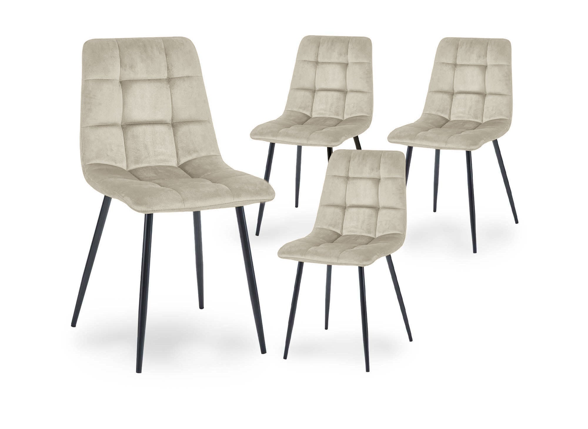 Juego de 4 sillas JEREMI tapizadas en terciopelo beige.
