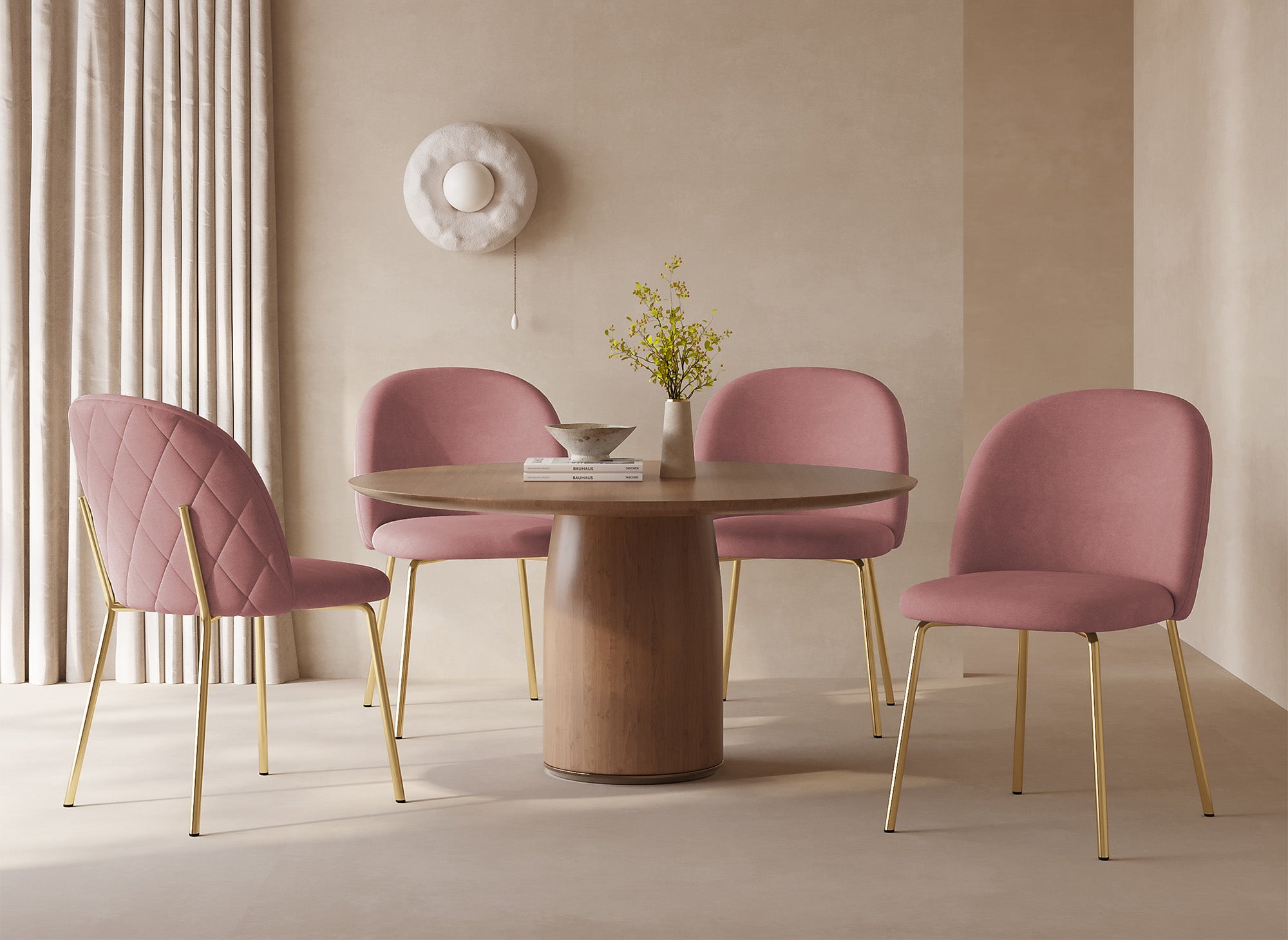 Juego de 2 sillas de diseño KENNETH en terciopelo rosa