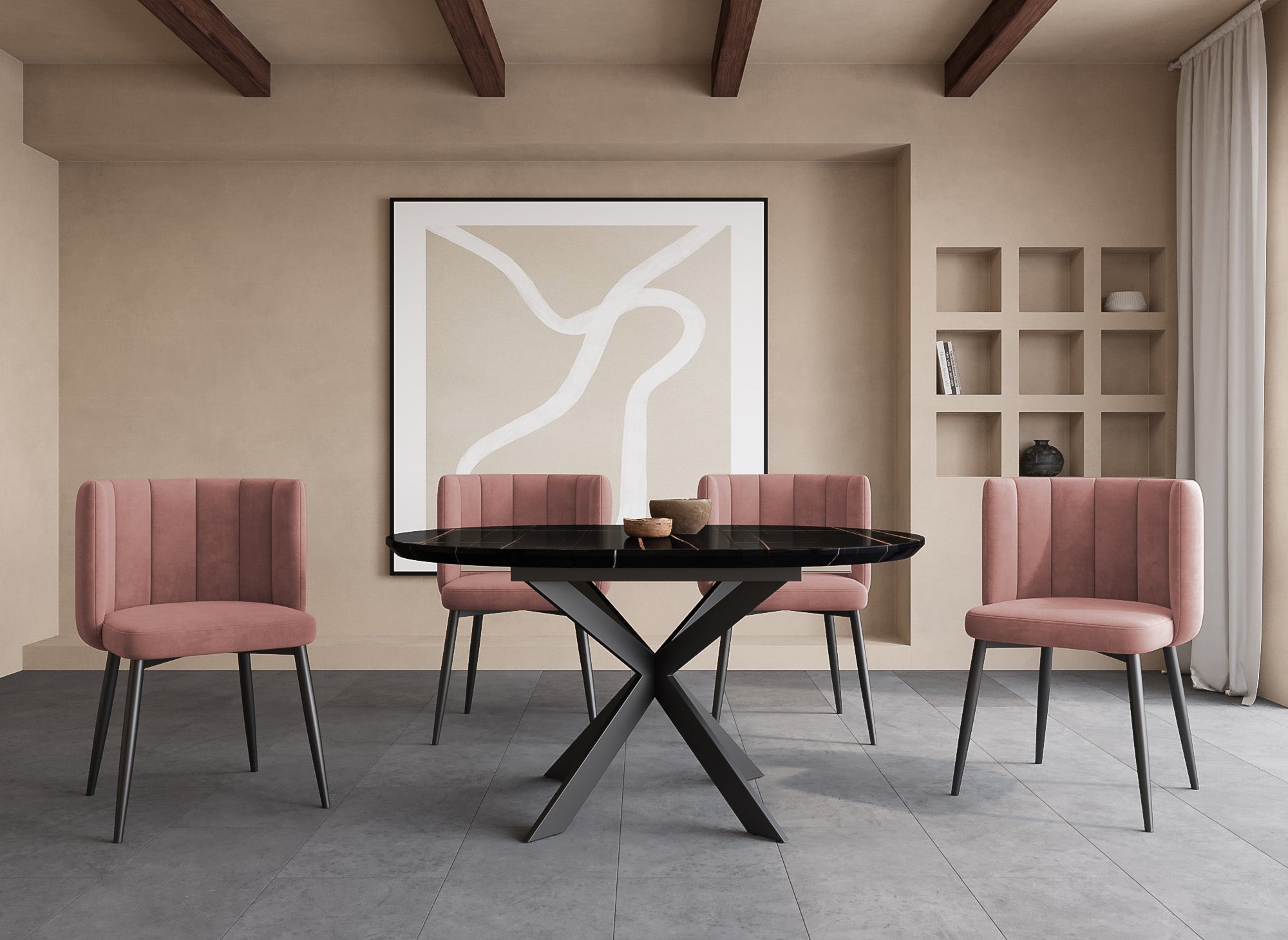Juego de 2 sillas de diseño DEBBY en terciopelo rosa