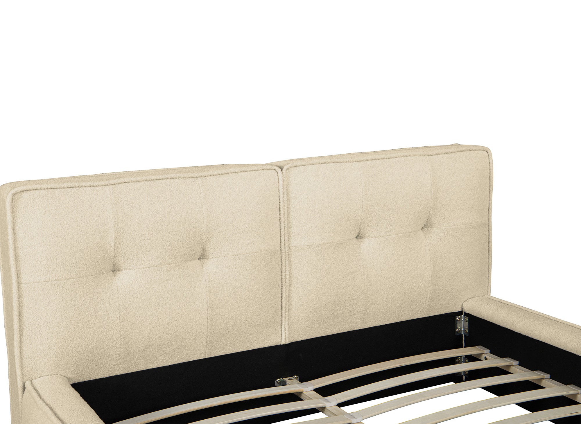 Cama doble YUNA en tejido bouclé beige, 180x200 cm