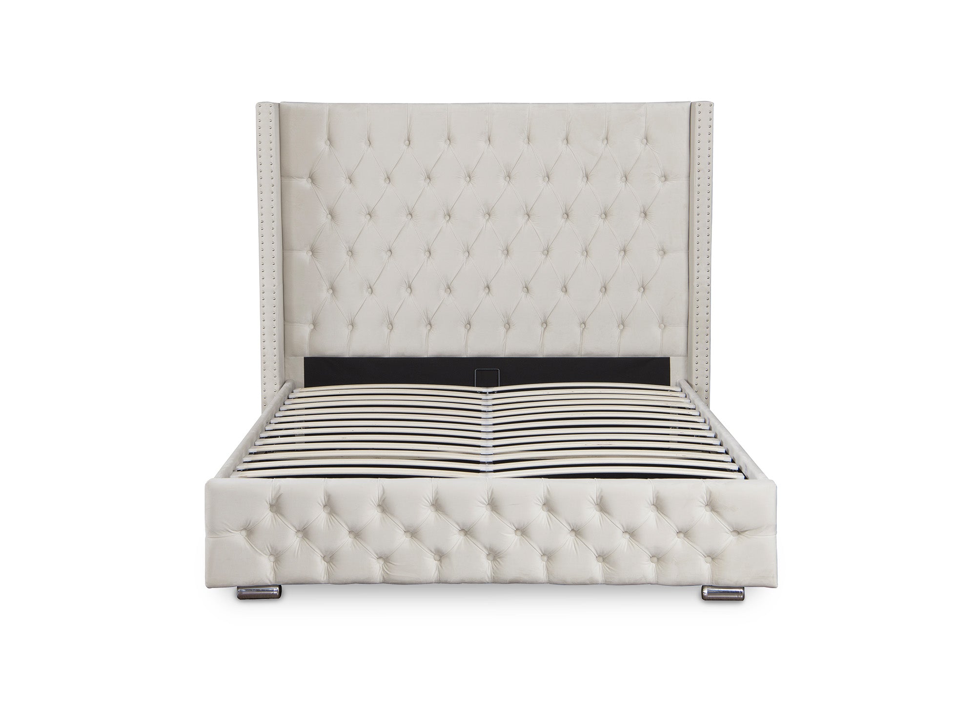 Cama de almacenaje Maxi de terciopelo beige de 160x200 cm