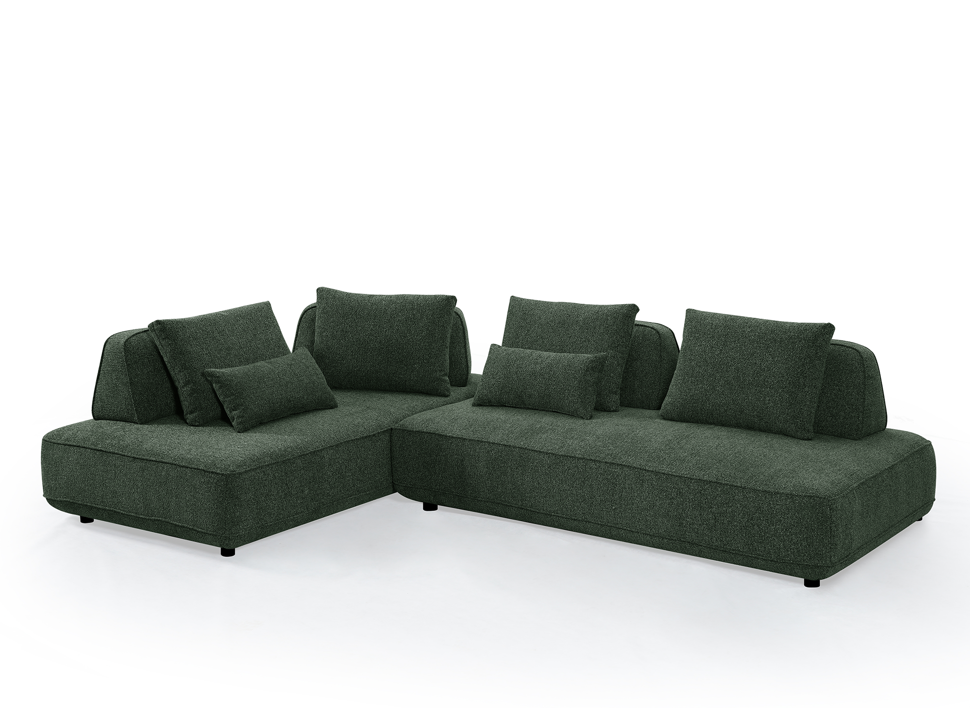 Sofá esquinero reversible ISAORA en tejido bouclé verde caqui