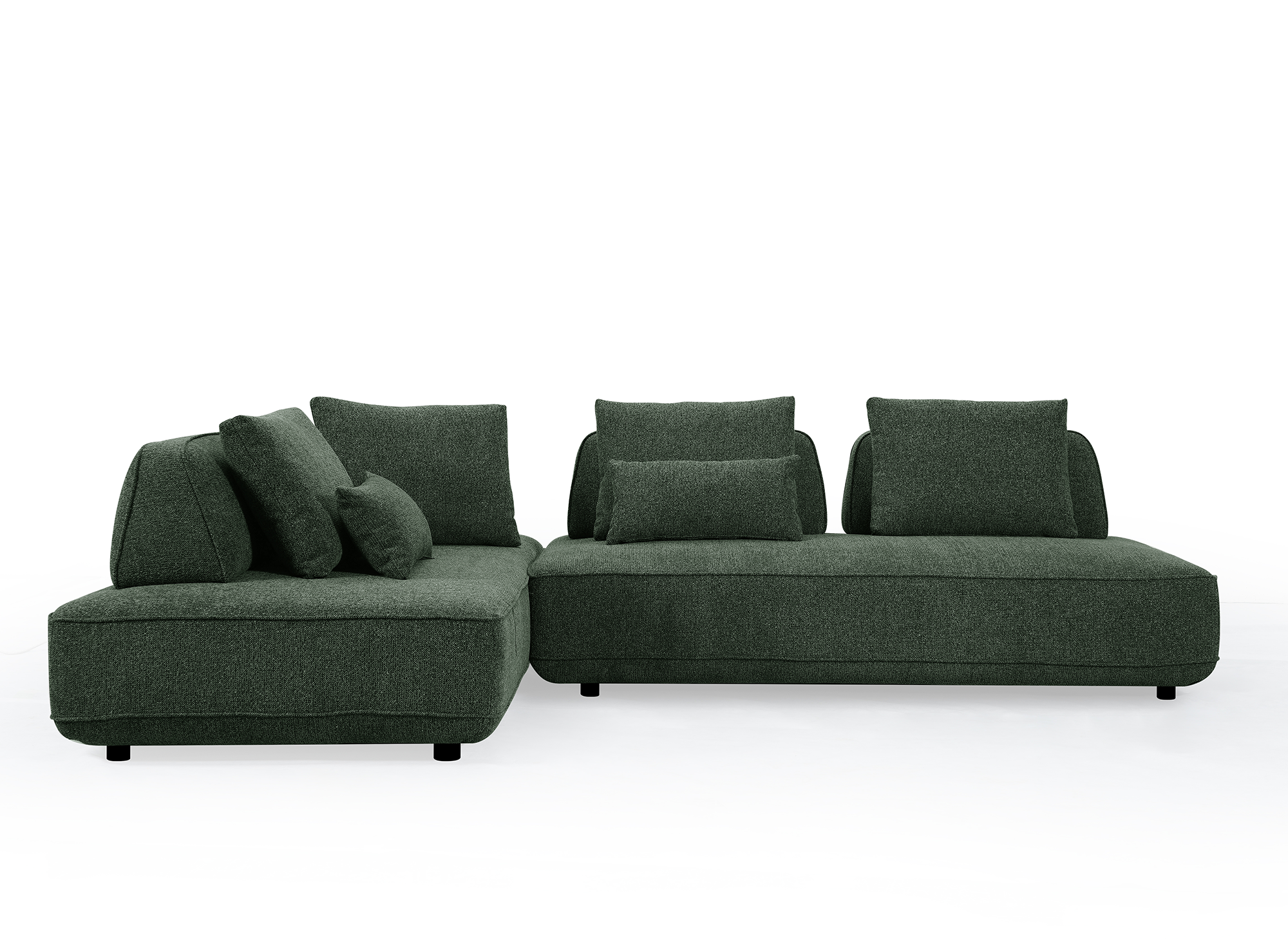 Sofá esquinero reversible ISAORA en tejido bouclé verde caqui