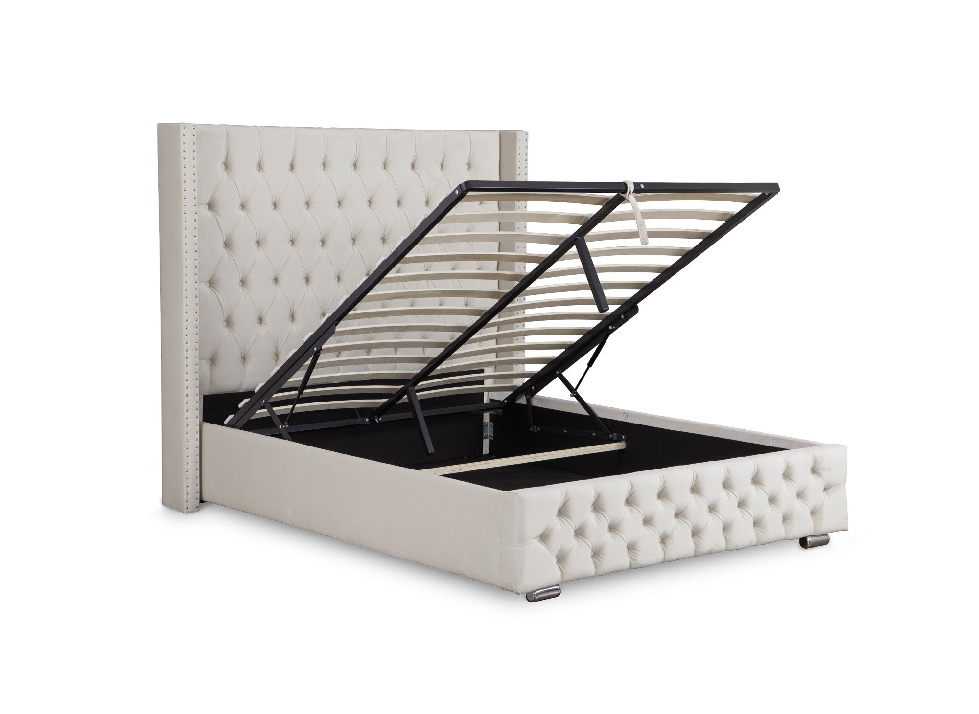 Cama de almacenaje Maxi de terciopelo beige de 140x190 cm