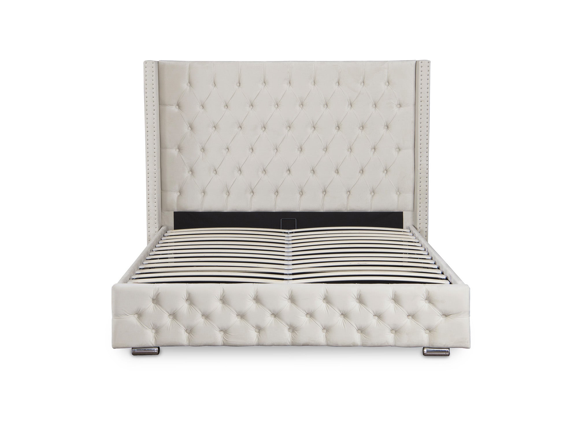 Cama de almacenaje Maxi de terciopelo beige de 180x200 cm