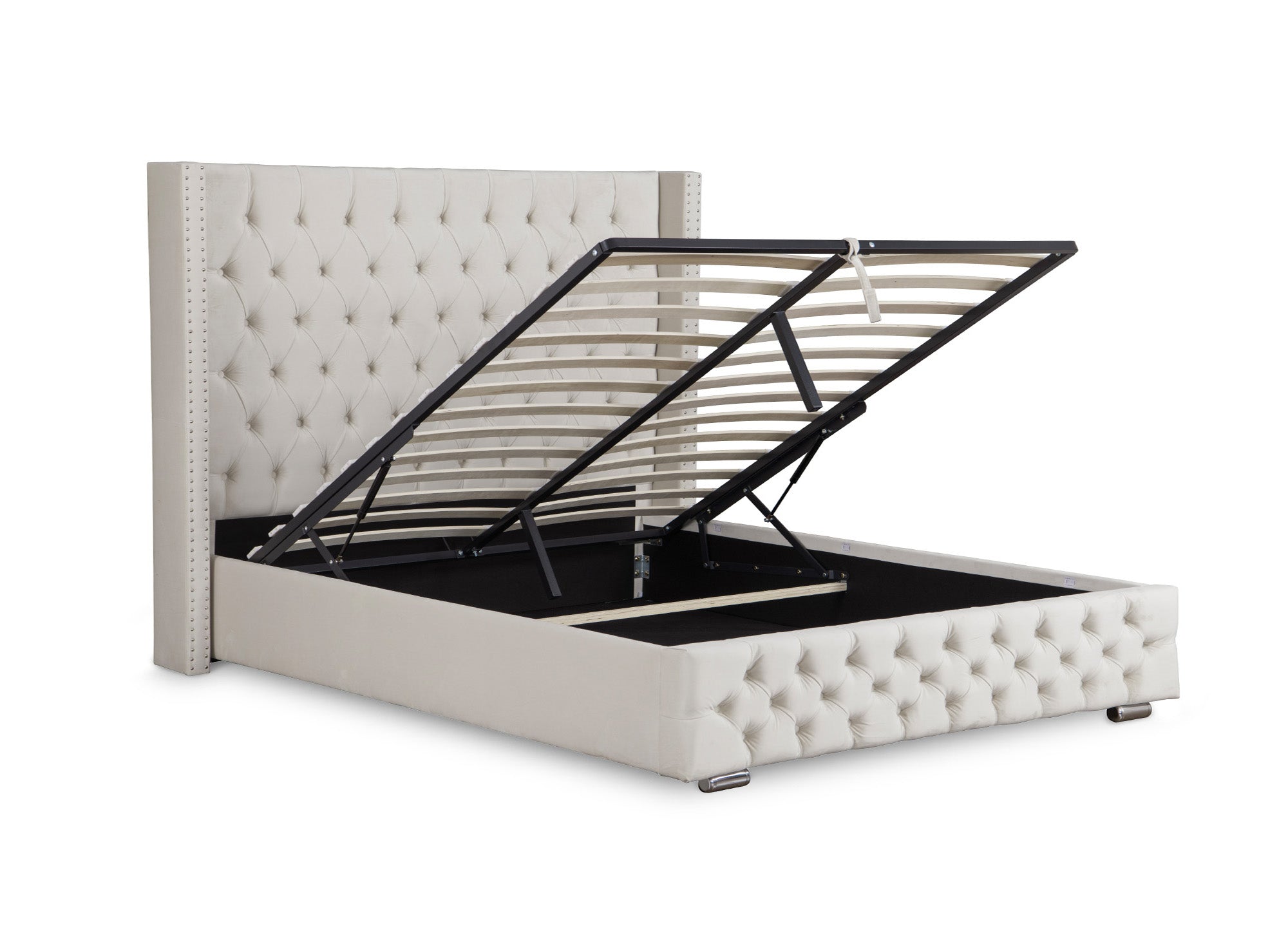 Cama de almacenaje Maxi de terciopelo beige de 180x200 cm